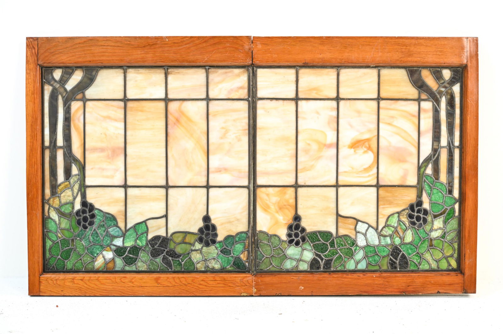 ANTIQUE ART NOUVEAU GRAPE ARBOR SLAG GLASS WINDOW (1 of 8)