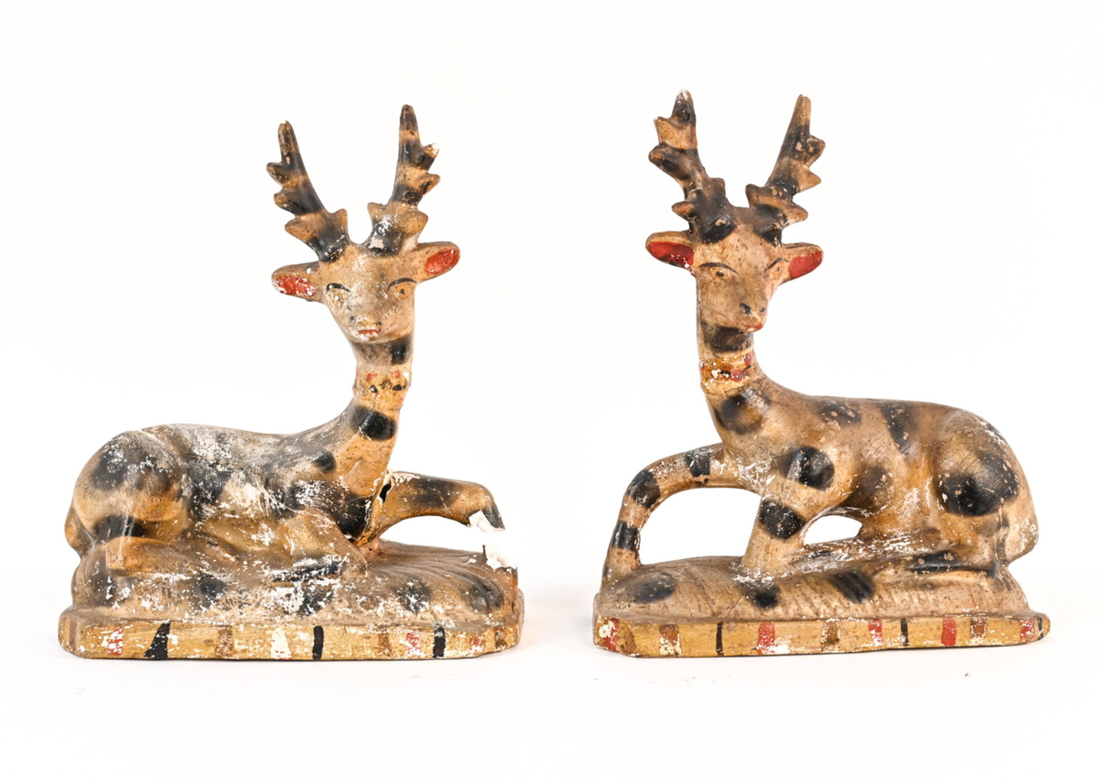 PAIR 19TH C. PENNSYLVANIA PAINTED CHALKWARE STAGS (1 of 15)