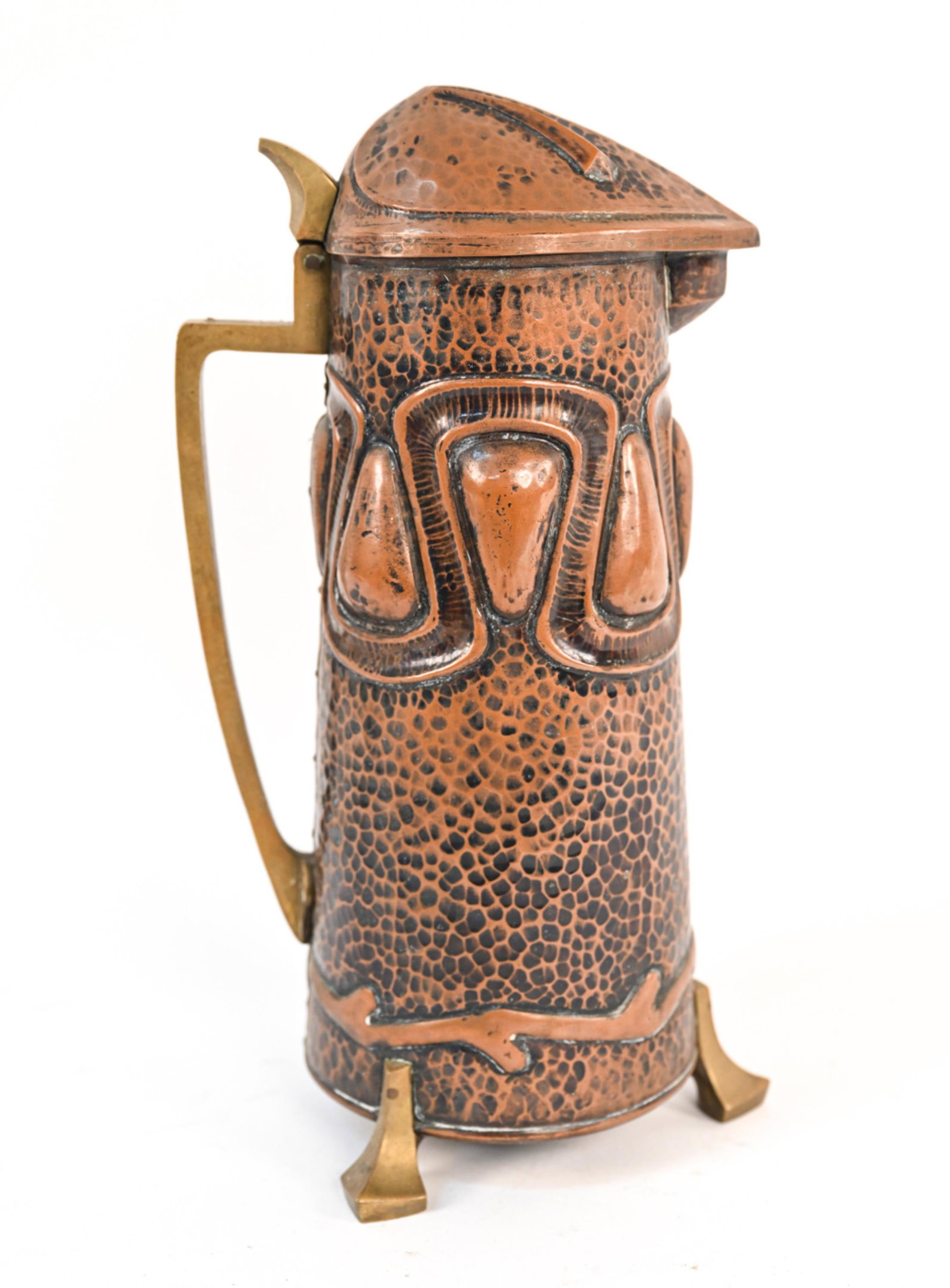 LARGE REPOUSSE HAND-HAMMERED COPPER & BRASS STEIN (1 of 12)