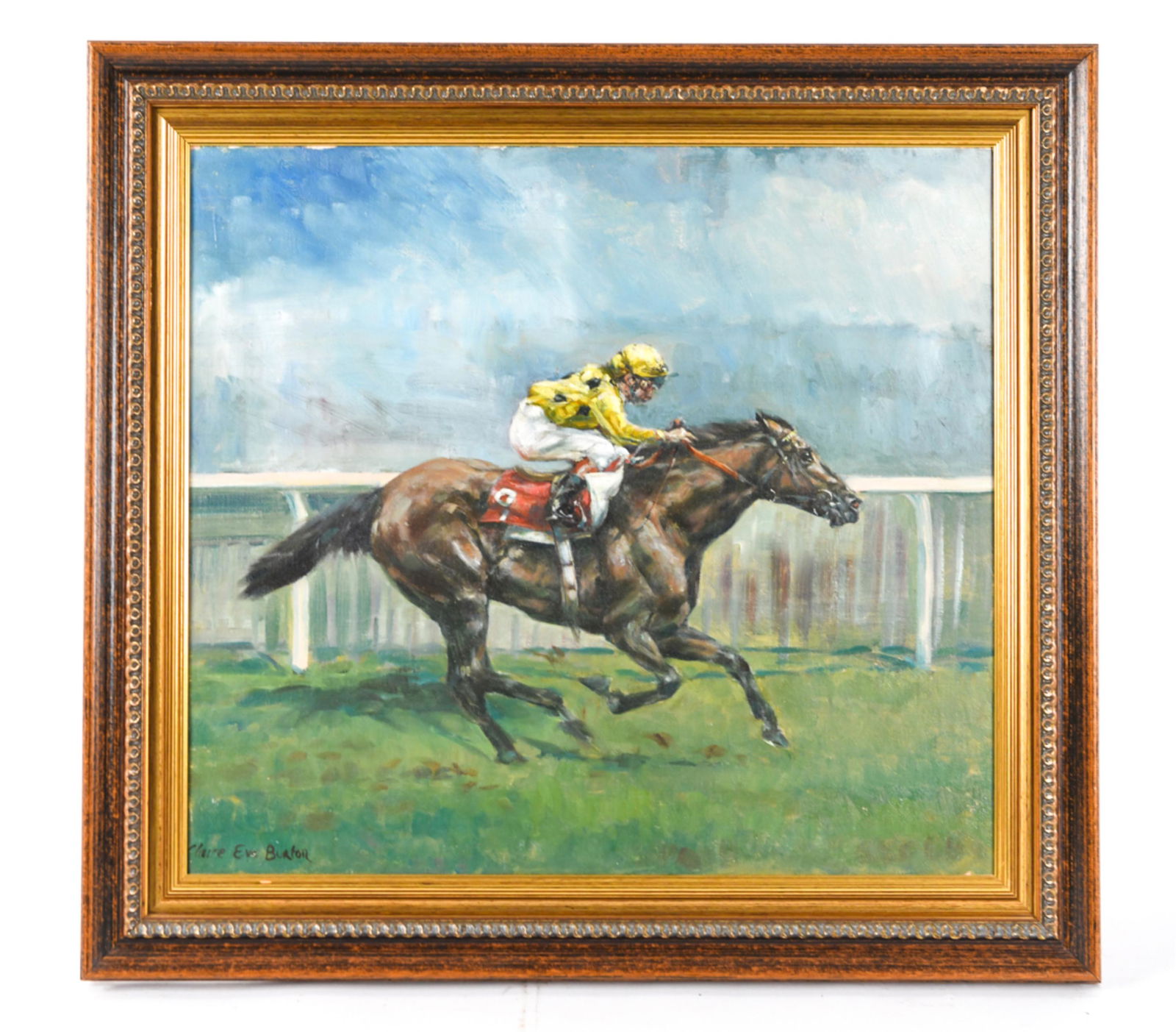 CLAIRE EVE BURTON (B. 1955) O/C JOCKEY RACING (1 of 13)