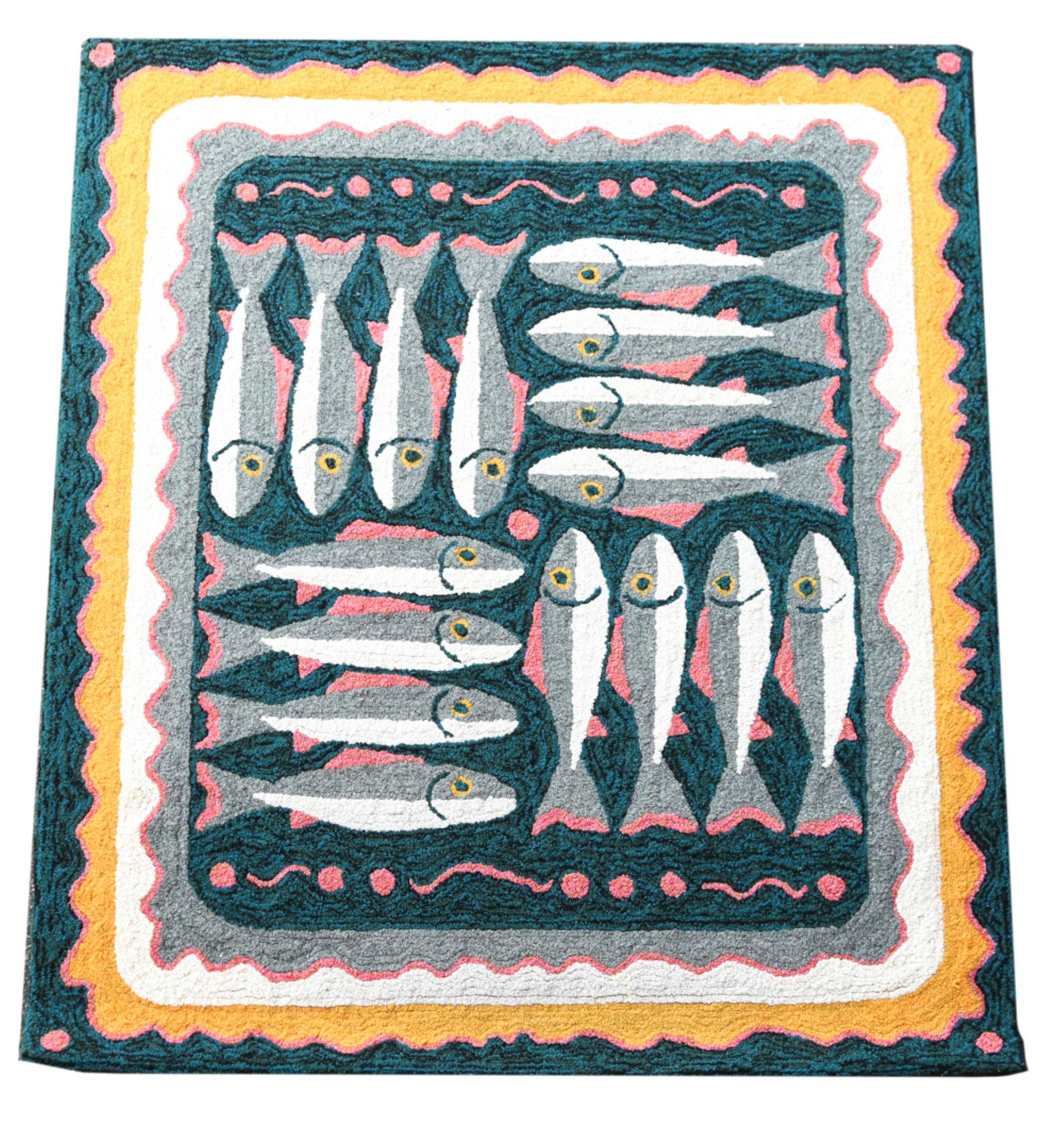 FOLK ART FISH KNOTTED AREA RUG (1 of 10)