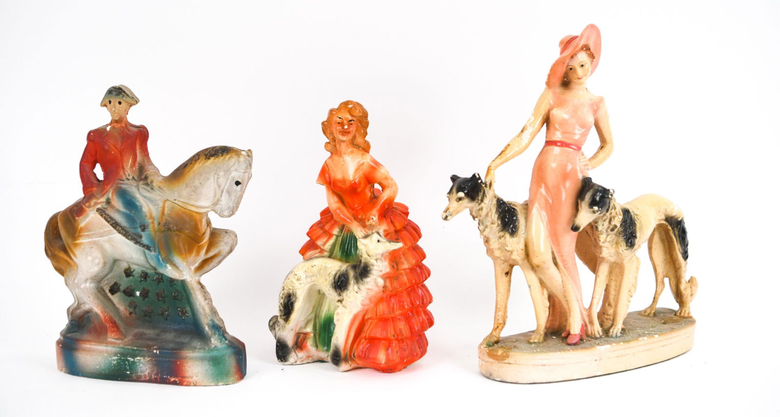 (3) CARNIVAL CHALKWARE FIGURES W/ ANIMALS (1 of 12)