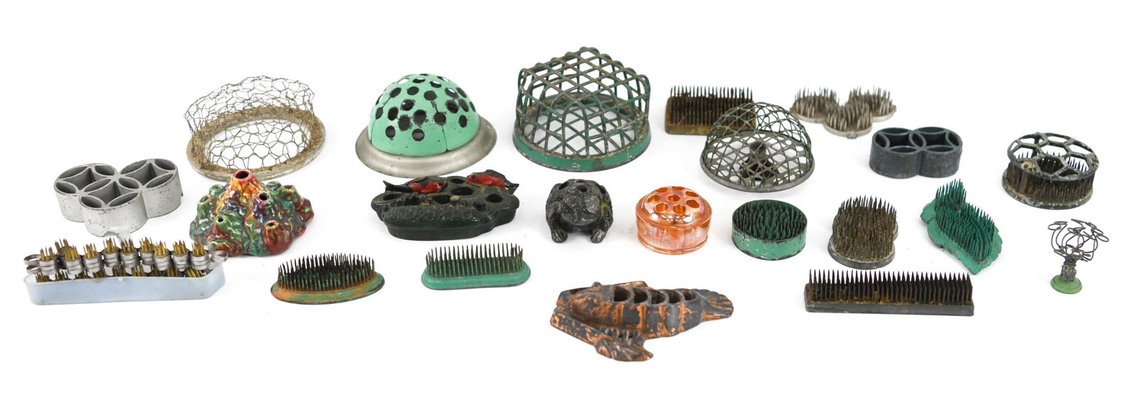 GROUPING OF (22) VINTAGE & ANTIQUE FLOWER FROGS (1 of 14)