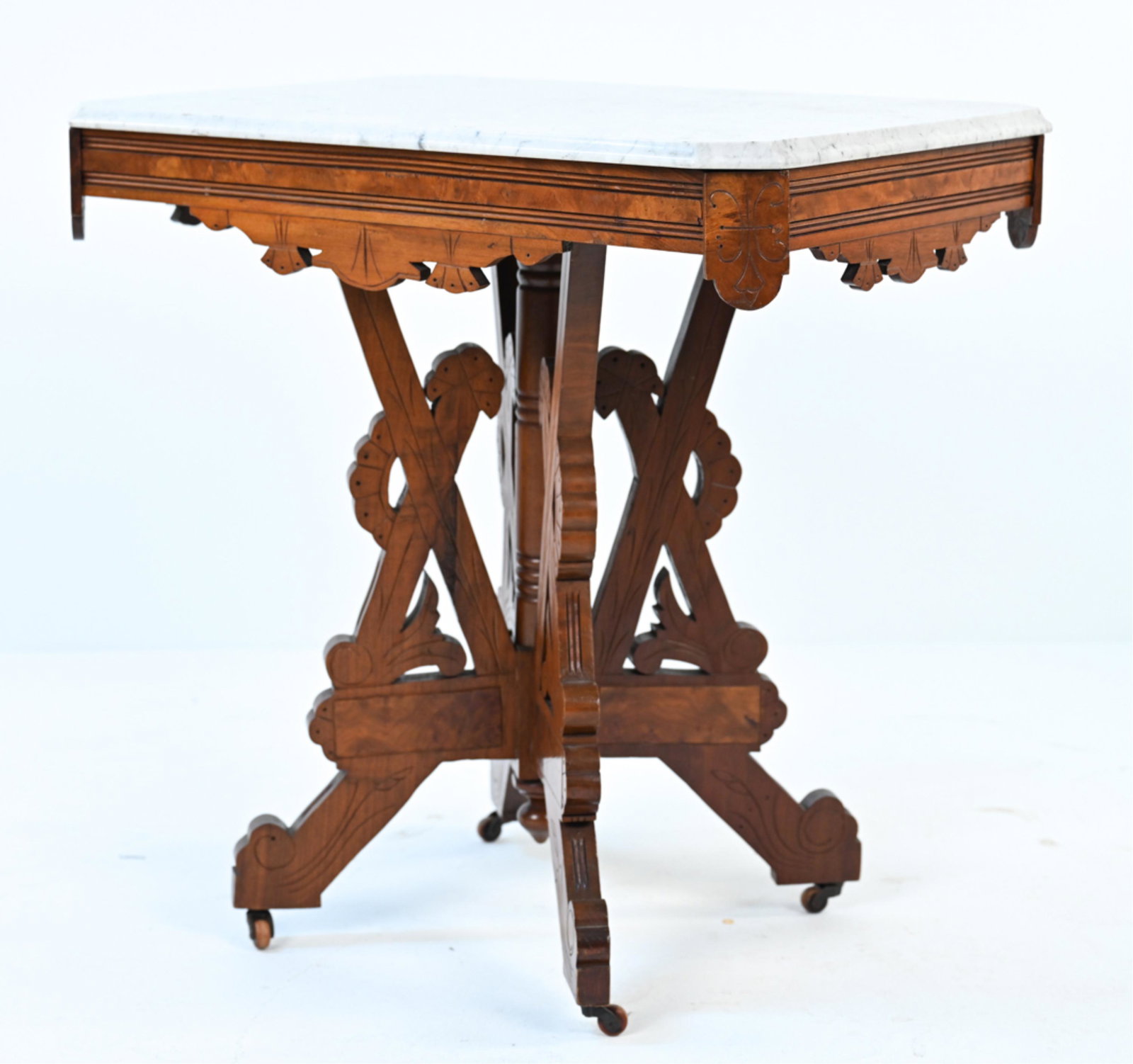 VICTORIAN EASTLAKE MARBLE-TOP END TABLE (1 of 14)
