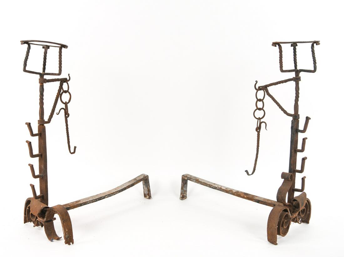 PAIR OF ANTIQUE IRON SWING-ARM COOKING ANDIRONS (1 of 12)