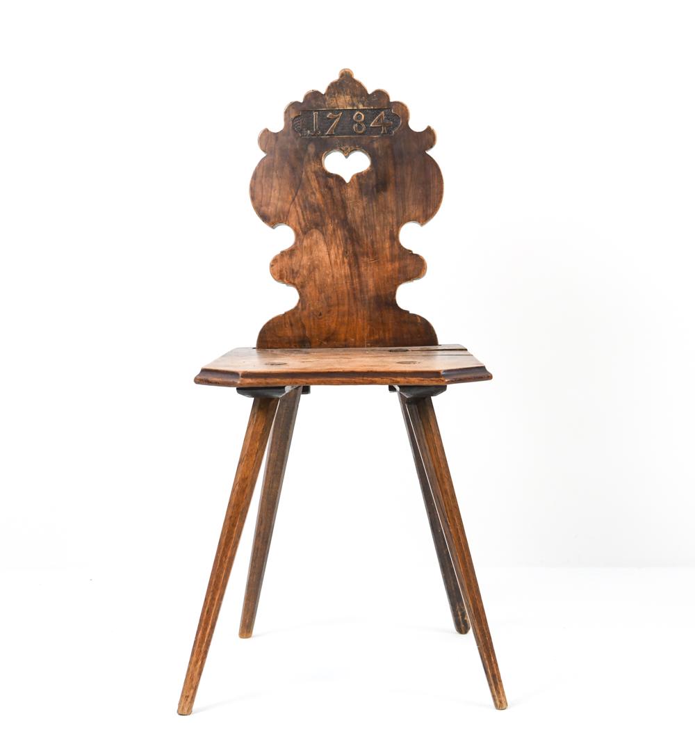 PRIMITIVE FOLK ART MORAVIAN PLANK-SEAT CHAIR, 1784 (1 of 20)