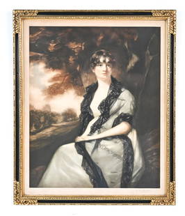 COLOR MEZZOTINT BY ROBERT STEWART: Early 1900's British color mezzotint by R.W. Stewart after Sir Henry Raeburn. Label as Artist's Proof. Dimensions: (Frame) H 24" x W 19.5" (Sight) H 21" x W 17" Condition: Some age toning to paper. Fr