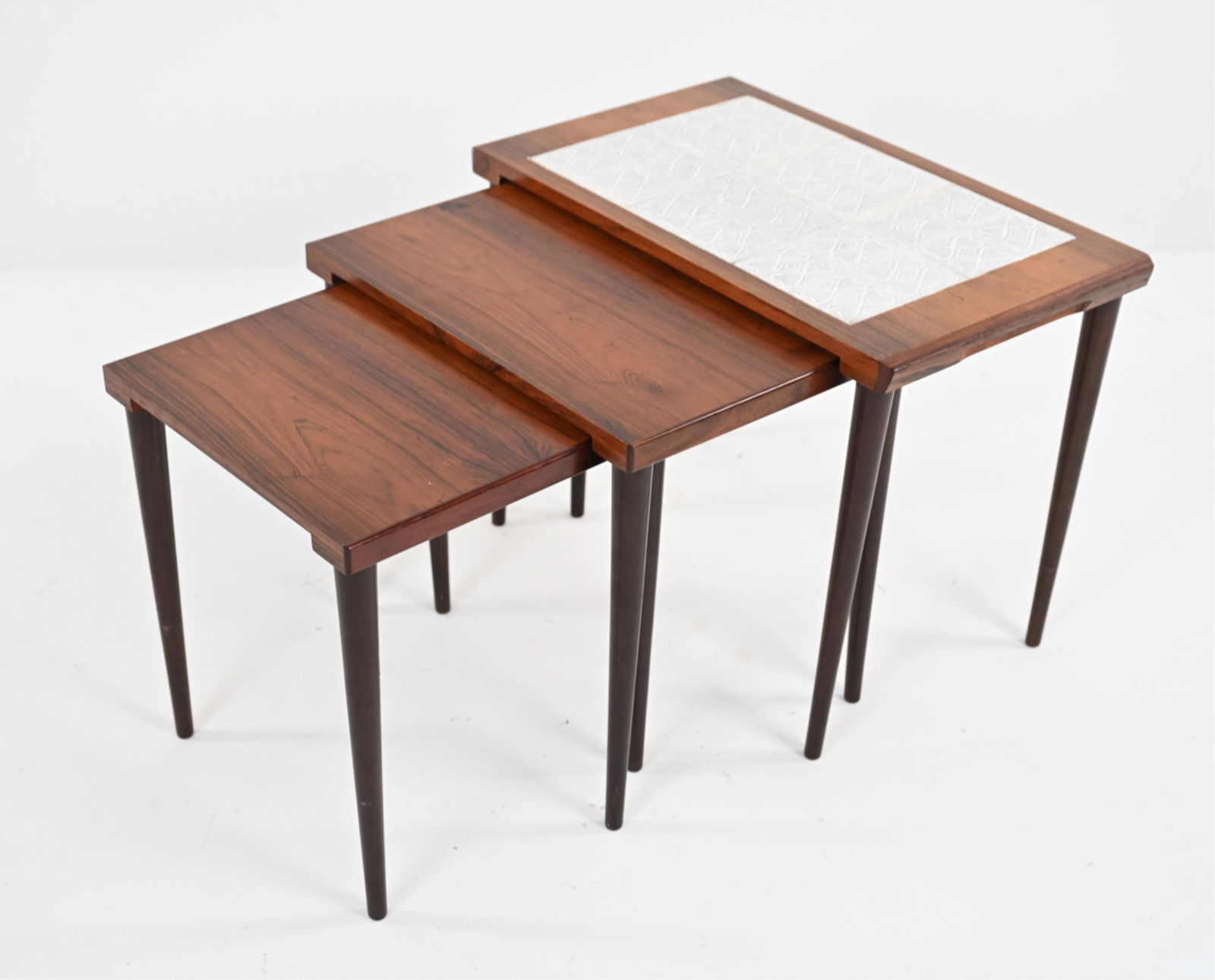 (3) DANISH ROSEWOOD & TILE NESTING TABLES (1 of 12)