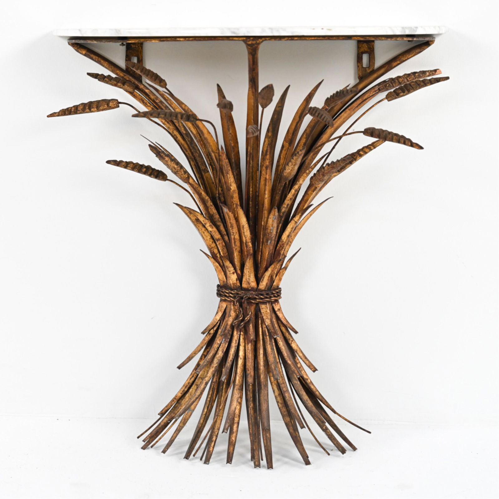 MARBLE & GILT METAL WHEAT SHEAF DEMILUNE TABLE (1 of 15)