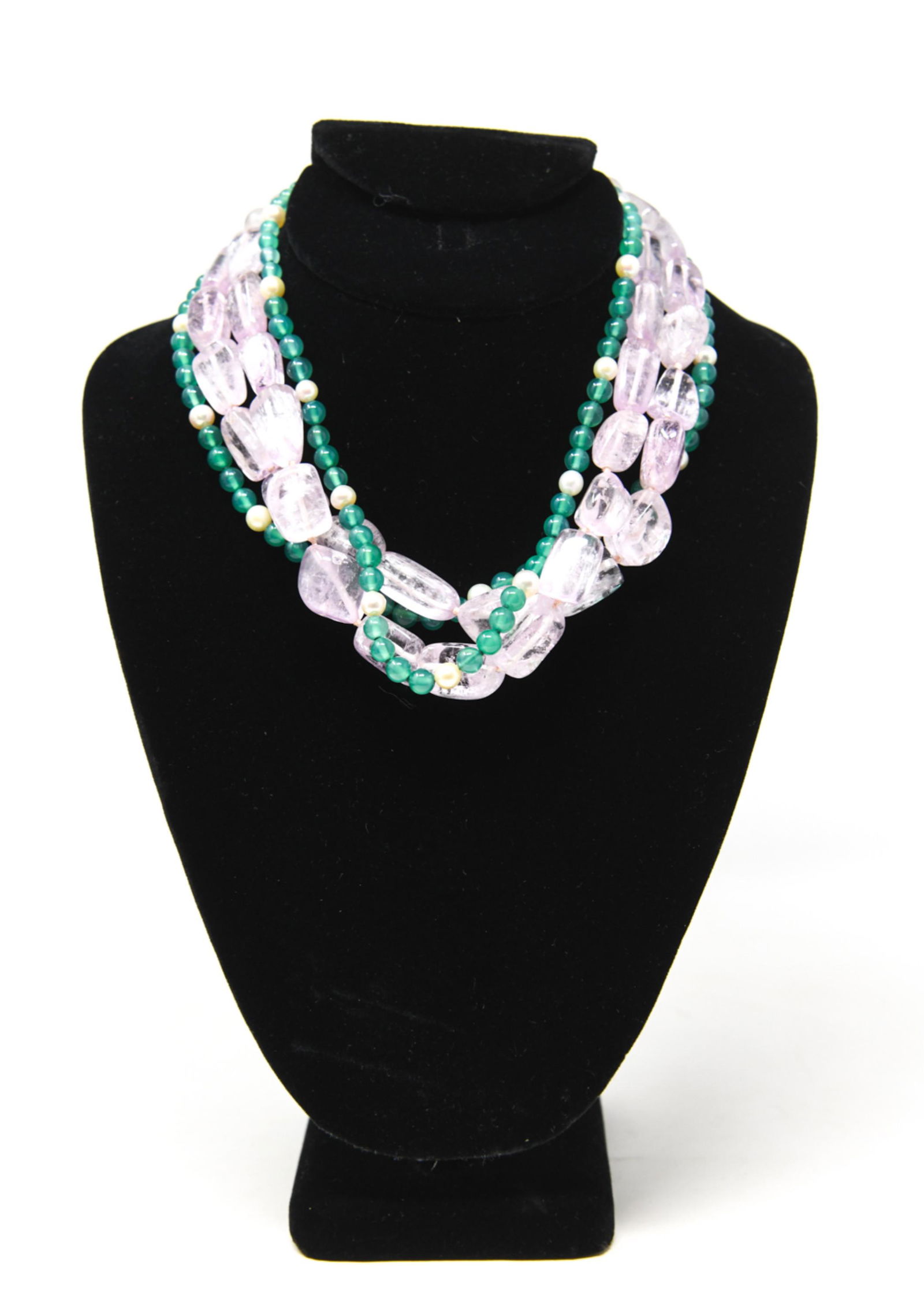 ROSE QUARTZ, GOLD & DIAMOND MULTI-STRAND NECKLACE (1 of 10)