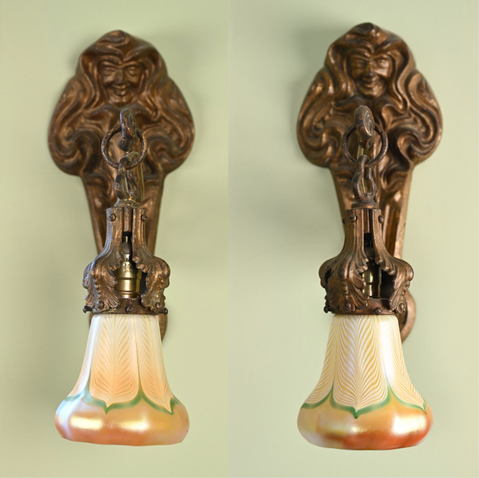 PAIR ART NOUVEAU SCONCES WITH QUEZAL SHADES Dec 15, 2021 Westport