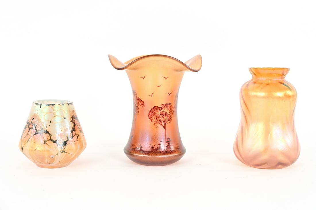 (3) ANTIQUE IRIDESCENT GLASS VASES INCL. LOETZ (1 of 15)