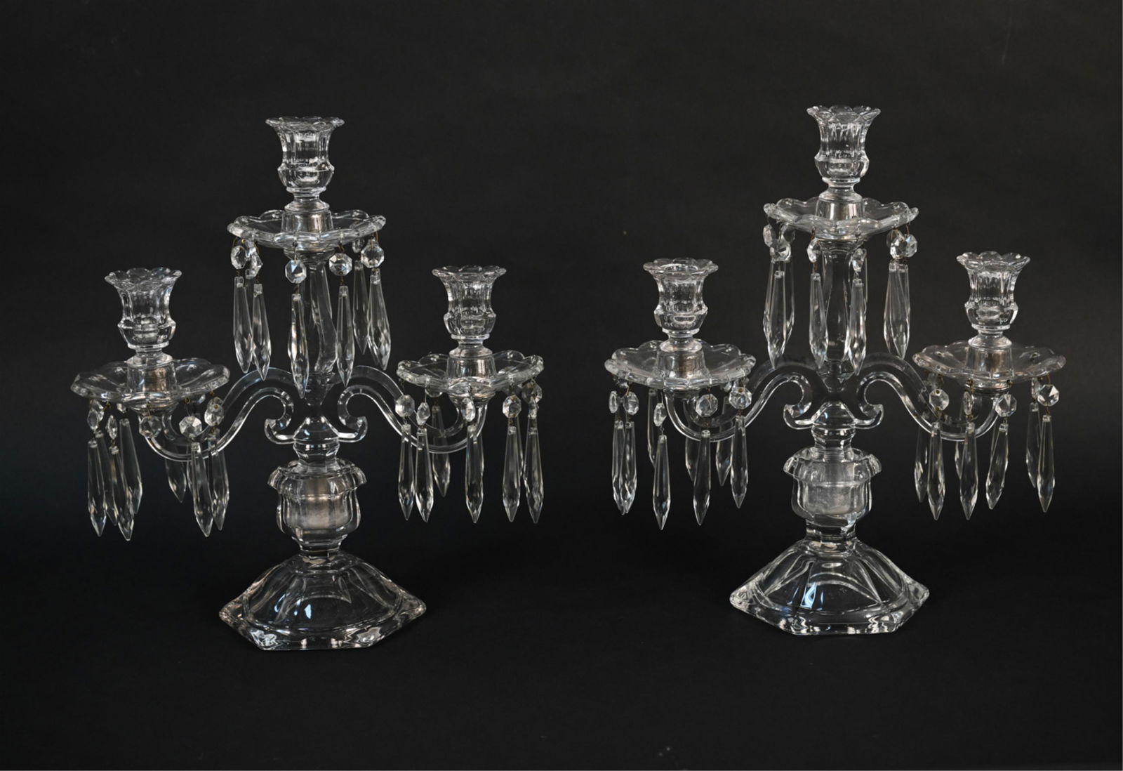 PAIR OF DROP CRYSTAL & GLASS CANDELABRAS (1 of 13)