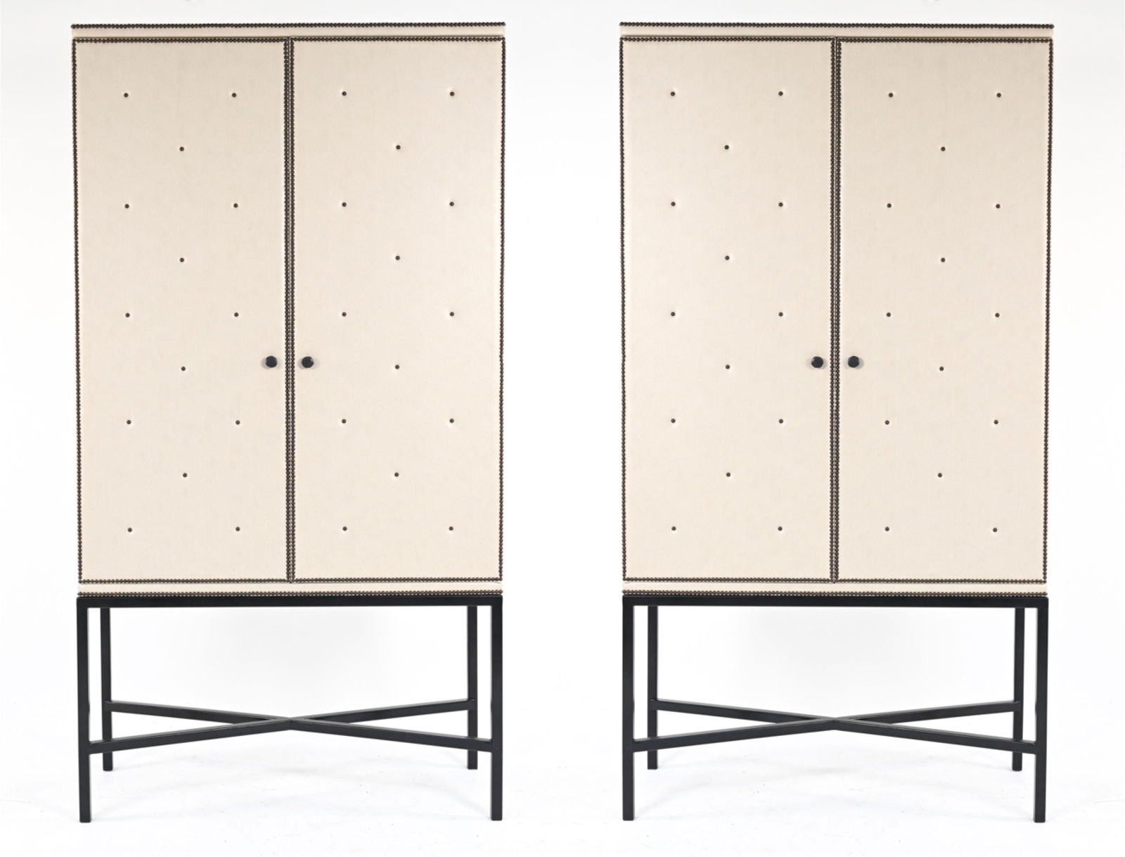 PAIR OF LARGE LEATHER UPHOLSTERED MEDIA CABINETS (1 of 20)