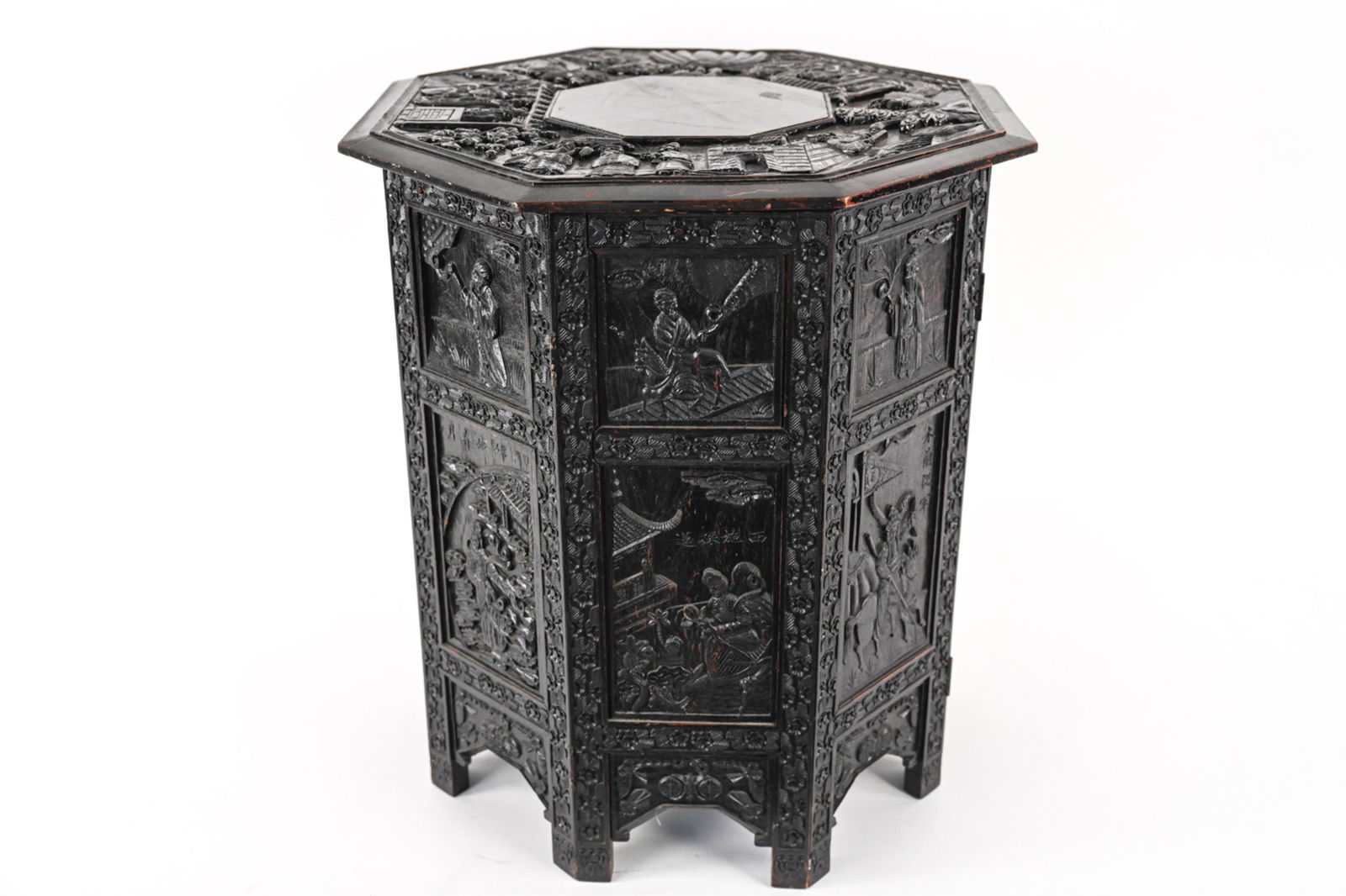 CHINESE FIGURATIVE CARVED EBONIZED WOOD TABLE (1 of 17)