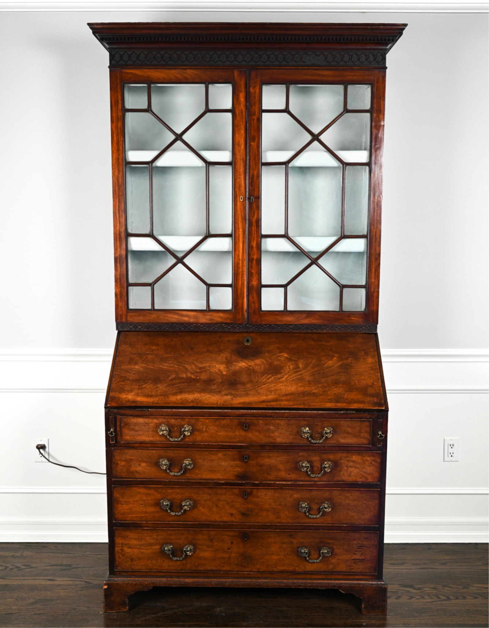 ANTIQUE ENGLISH SLANT-FRONT SECRETARY BOOKCASE (1 of 20)