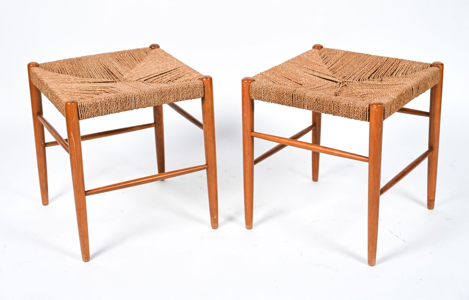 PAIR OF RUSH SEAT STOOLS/OTTOMANS (1 of 16)
