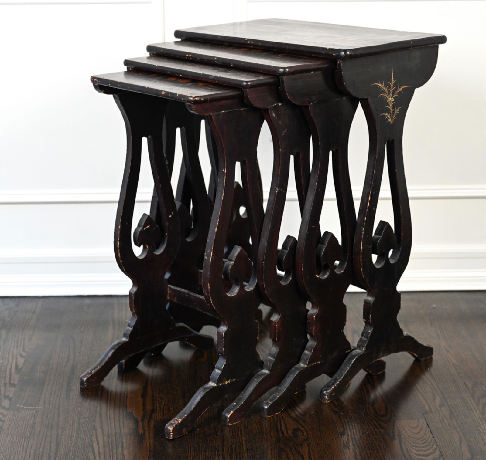 SET OF (4) ANTIQUE CHINOISERIE NESTING TABLES (1 of 15)