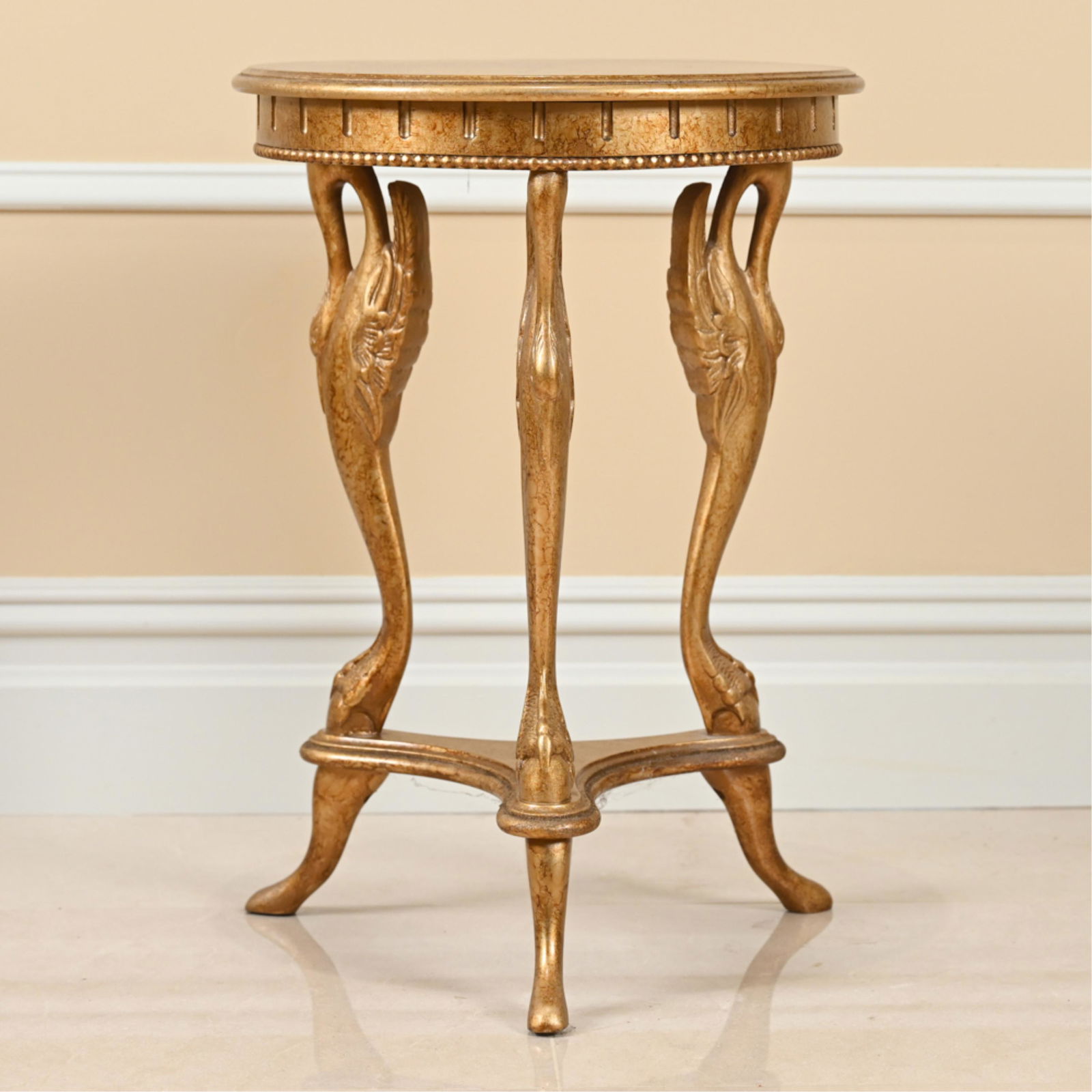 HOLLYWOOD REGENCY-STYLE TRIPLE SWAN SIDE TABLE (1 of 13)