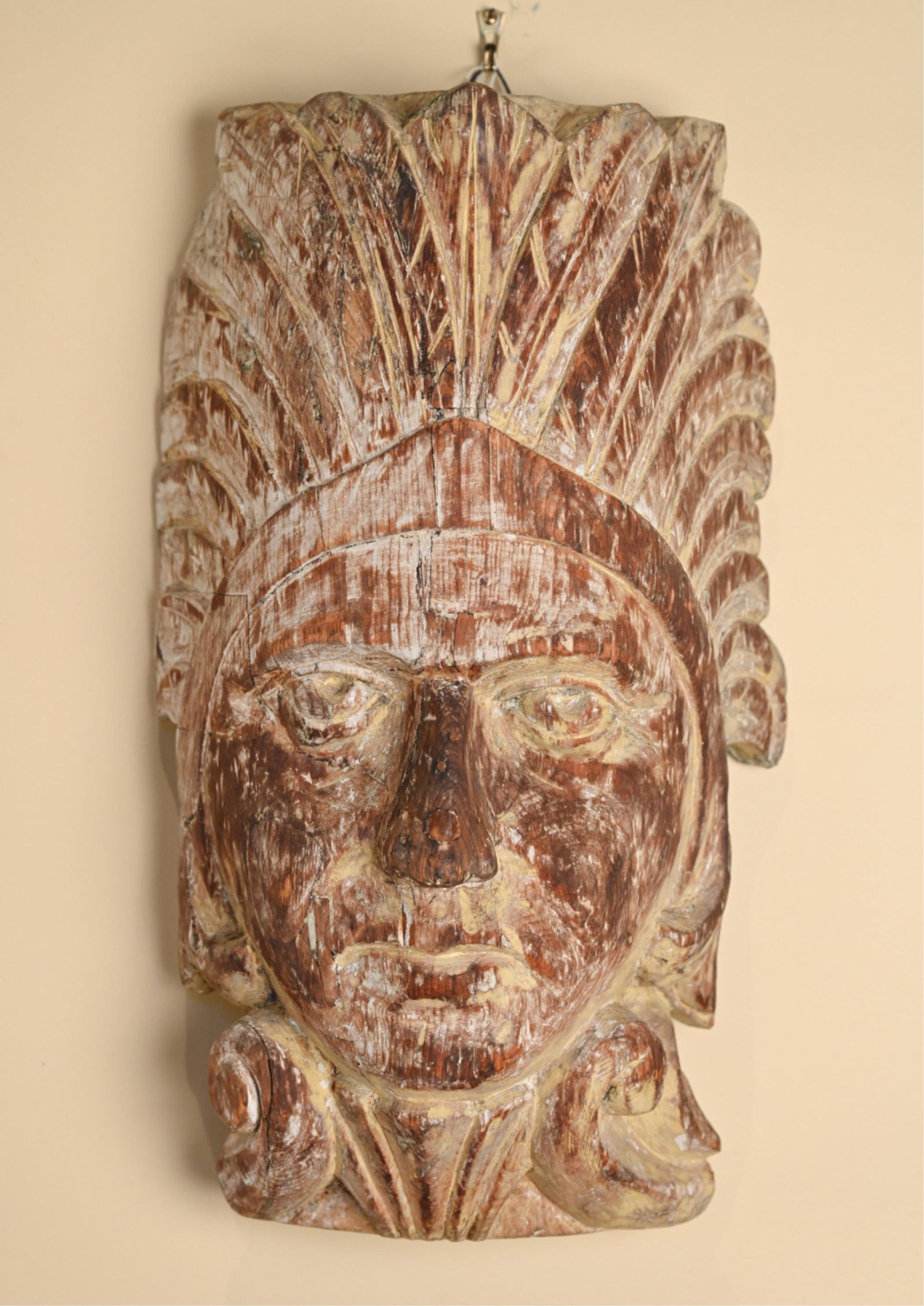 CARVED WOOD NATIVE AMERICAN CHIEF HEAD (1 of 8)