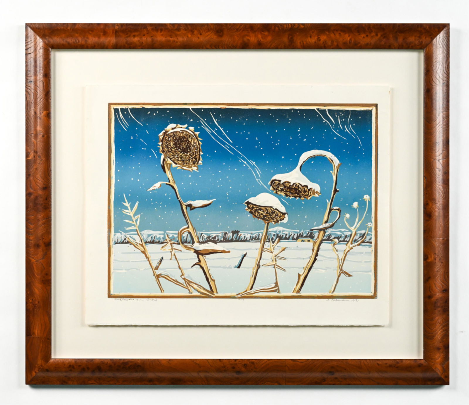 A. COLEMAN "SUNFLOWERS IN SNOW" BLOCK PRINT 1991 (1 of 11)