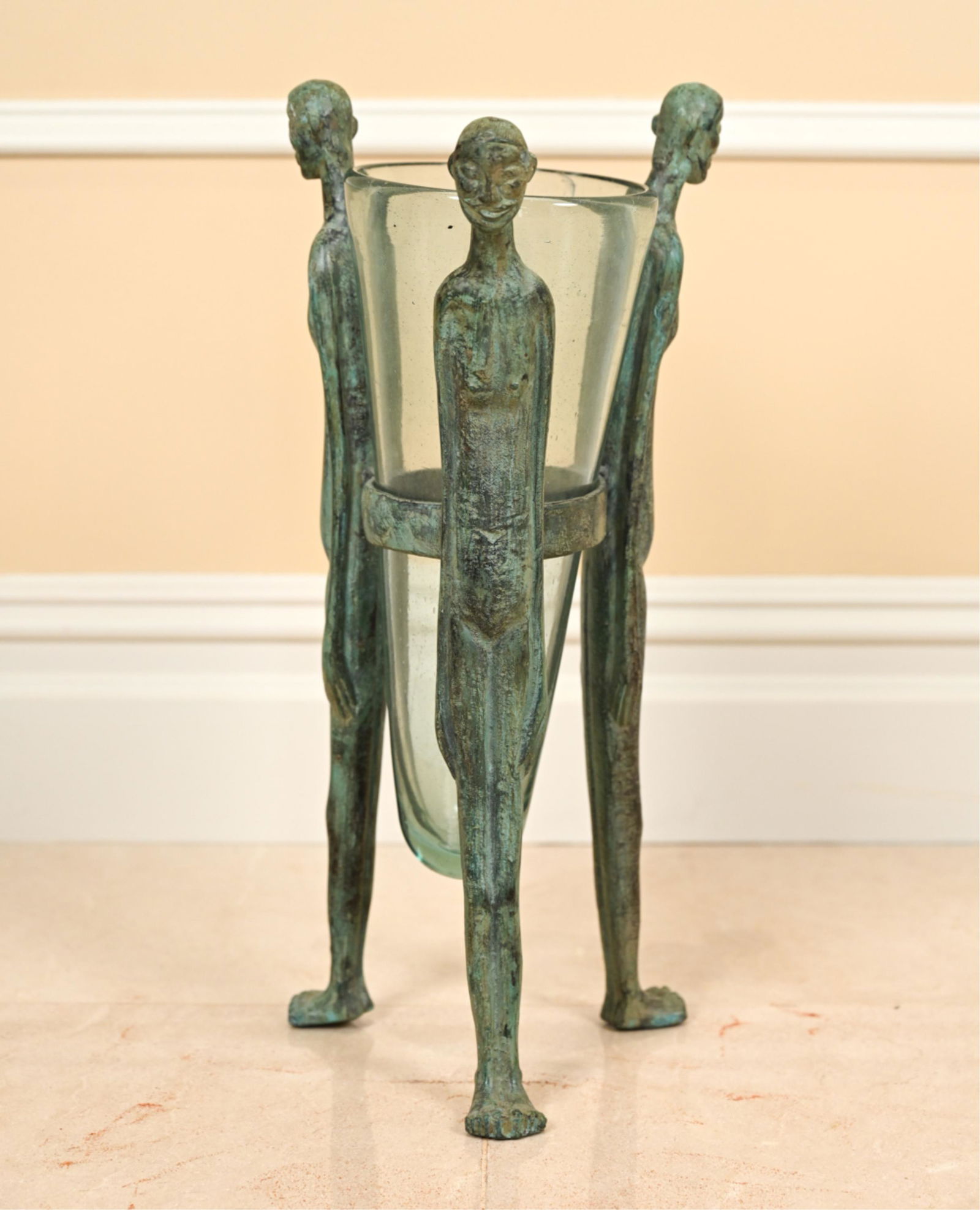 FIGURATIVE BRASS AND GLASS CONE VASE (1 of 10)