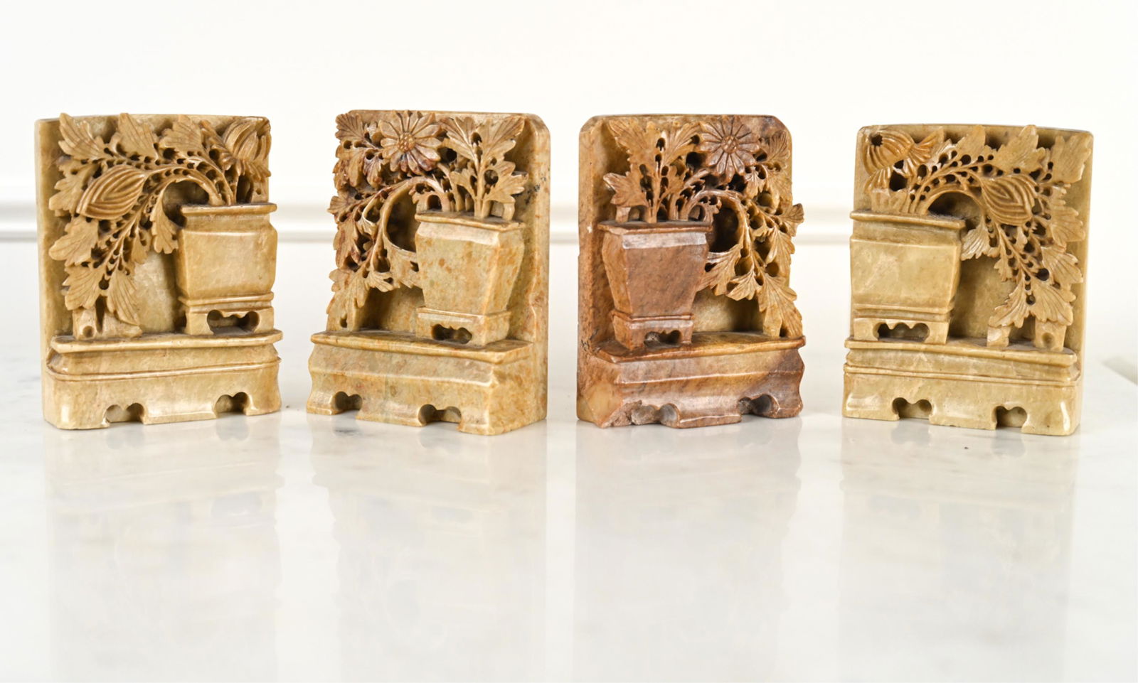 (2) PAIRS CHINESE CARVED HARDSTONE BOOKENDS (1 of 10)