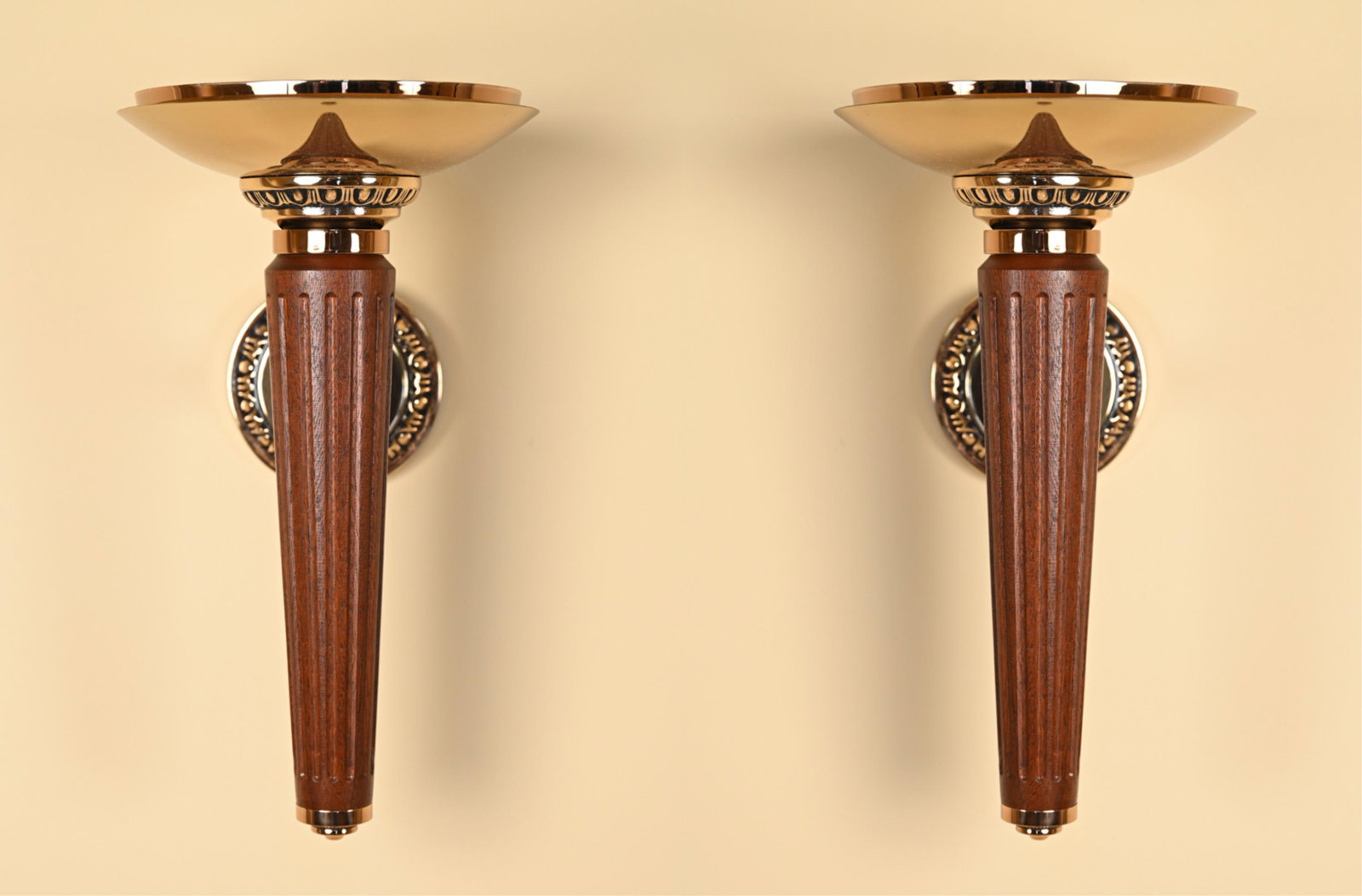 (2) CONTEMPORARY WOOD AND BRASS SCONCES (1 of 11)