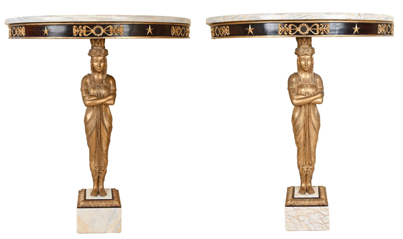 PAIR OF EMPIRE STYLE DEMI-LUNE CONSOLE TABLES (1 of 20)