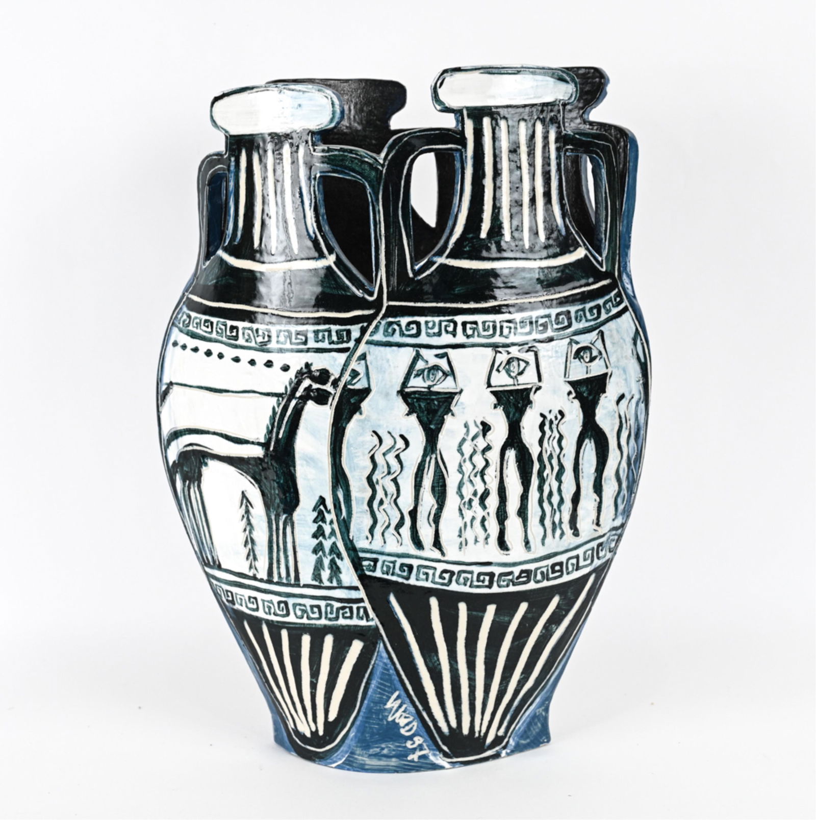 SIGNED STUDIO CERAMIC TROMPE L'OEIL GREEK VASE (1 of 19)