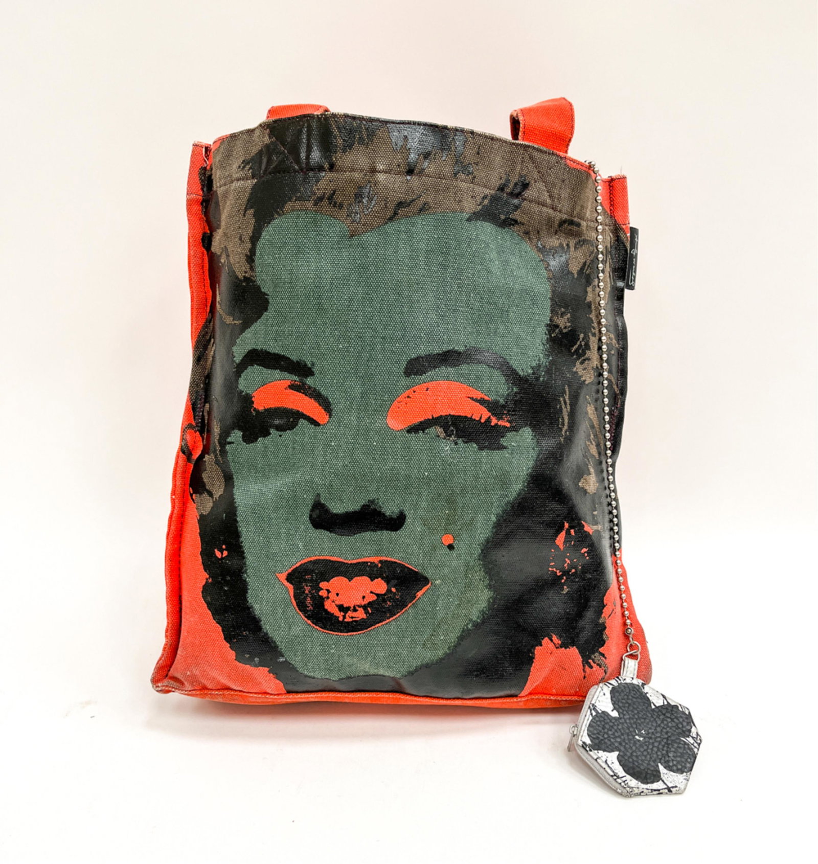 ANDY WARHOL BAG: Marked with tag. Dimensions: (Not including handle) H 15" x W 14" x D 3" Condition: Showing some signs of age and use including some soiling and areas with thread loss.