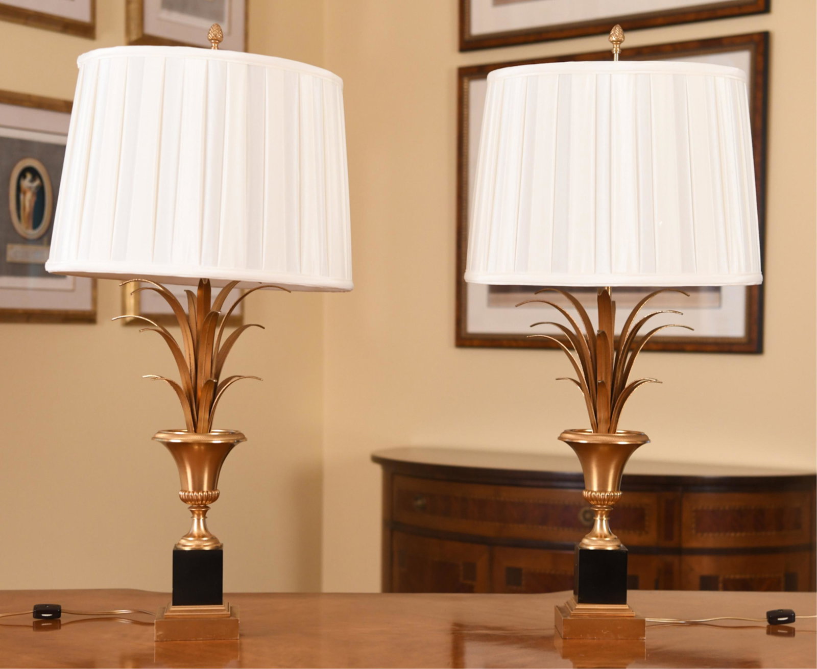 PAIR OF FRENCH ORMOLU-STYLE URN FORM LAMPS (1 of 8)