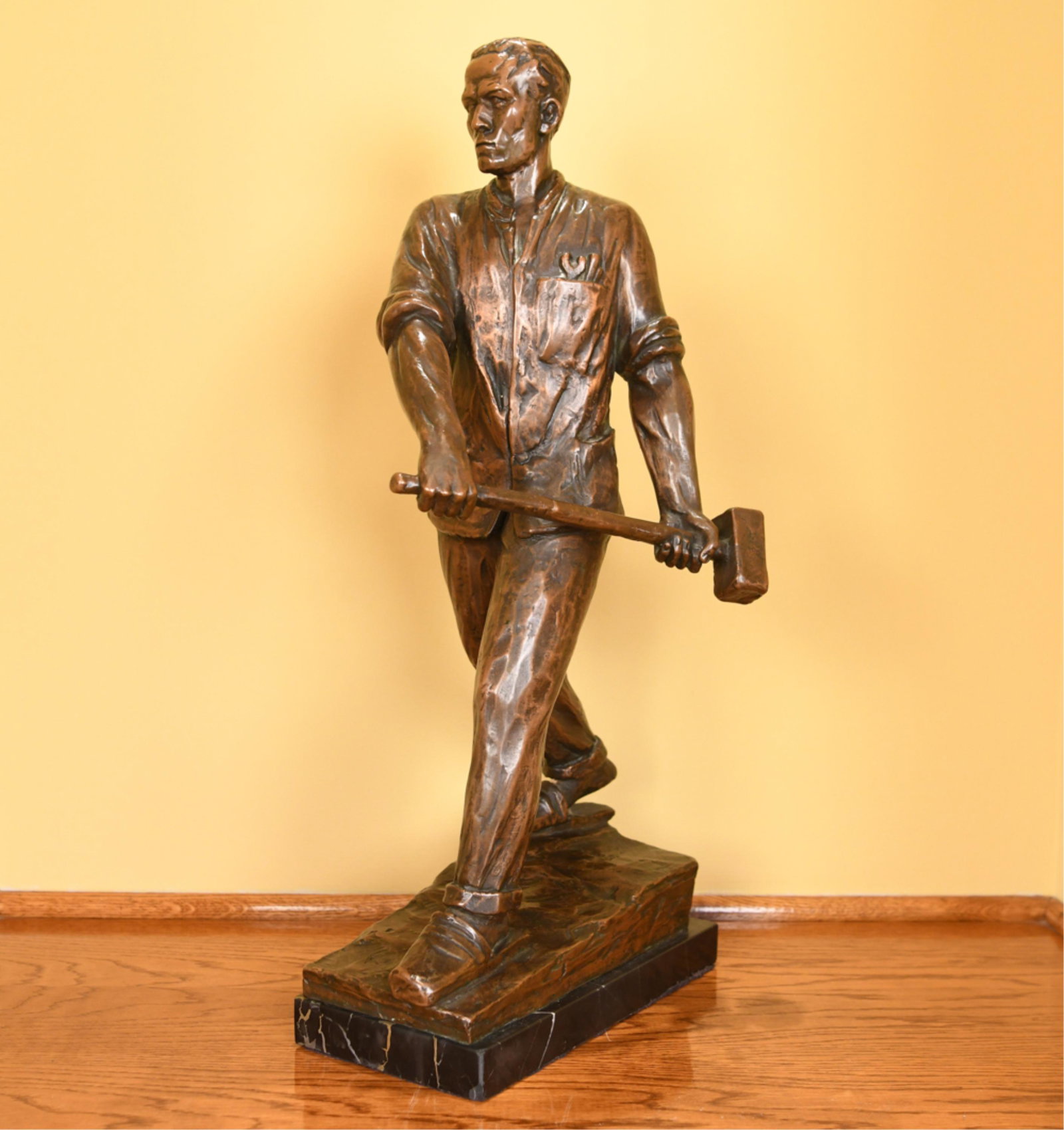 BRONZE OVER PLASTER IRON WORKER SCULPTURE (1 of 9)