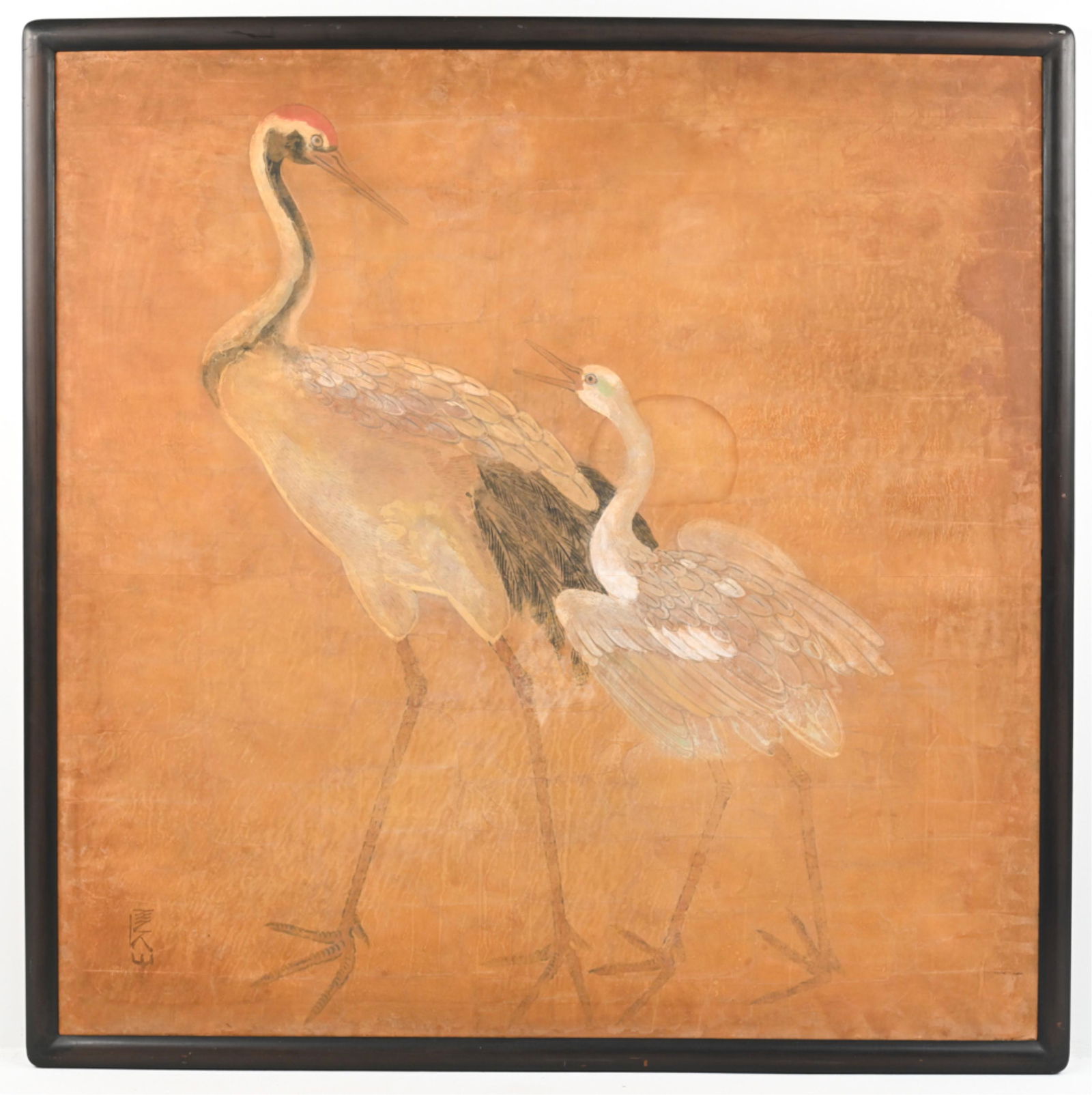 LARGE CONTEMPORARY JAPANESE STYLE PAINTING, CRANES (1 of 12)