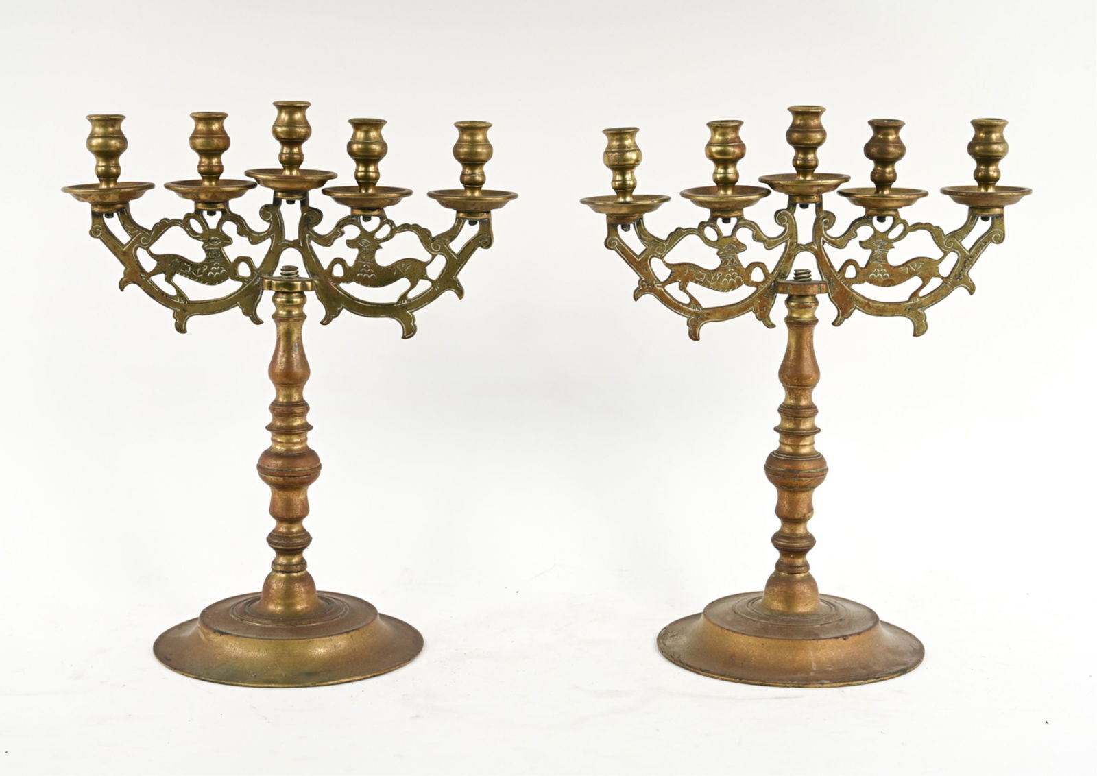 PAIR 19TH C POLISH OR PRUSSIAN SHABBAT CANDELABRAS (1 of 20)