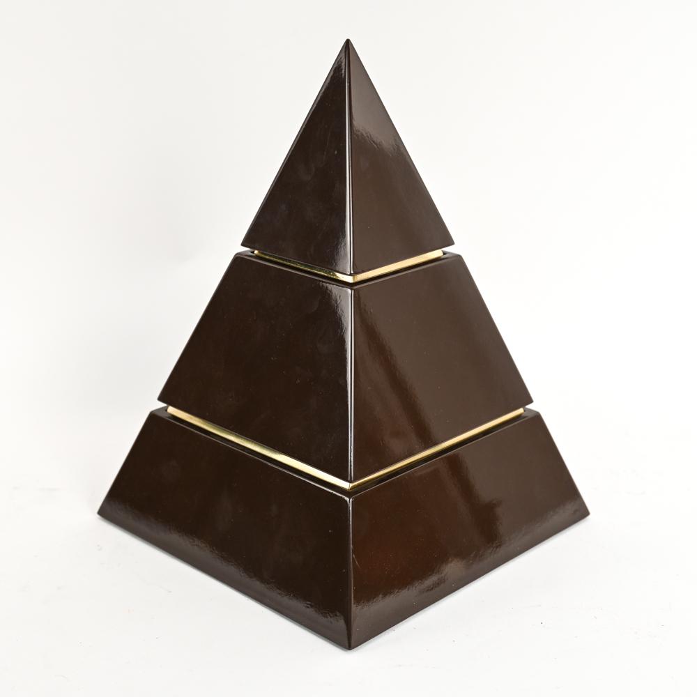 CONTEMPORARY FLAIR BROWN LACQUER PYRAMID BOX (1 of 11)
