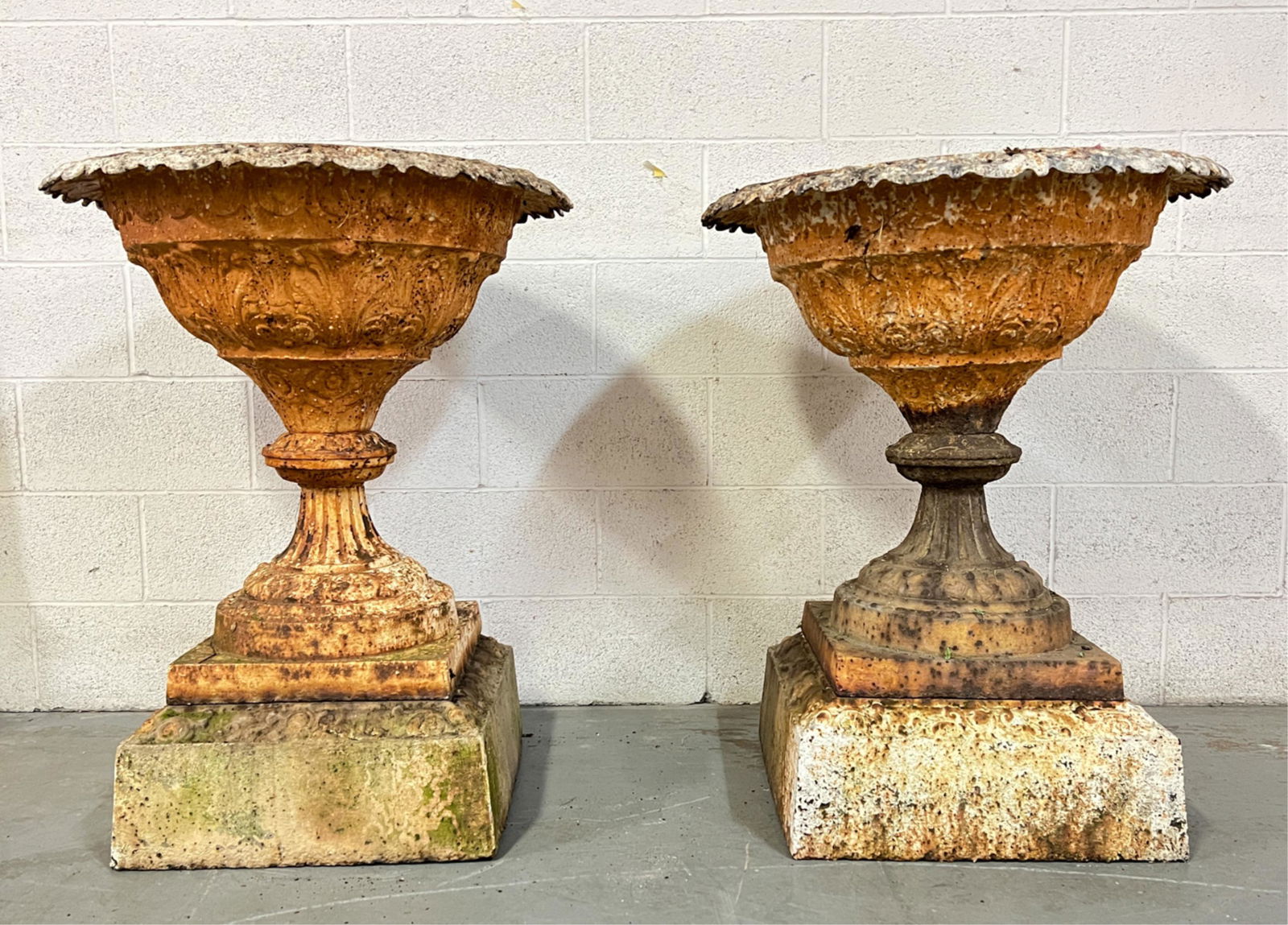 PAIR OF CAST IRON PEDESTAL URN PLANTERS (1 of 14)