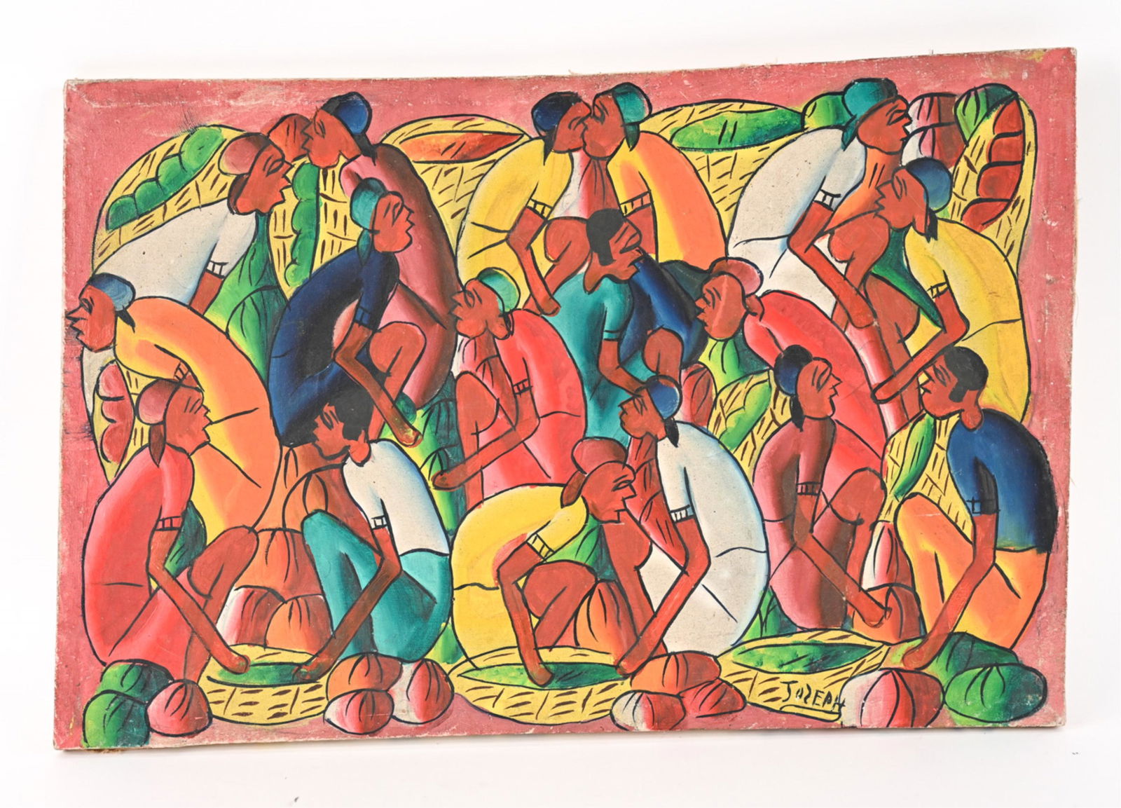 MID-CENTURY HAITIAN O/C MARKET SCENE, SIGNED (1 of 10)