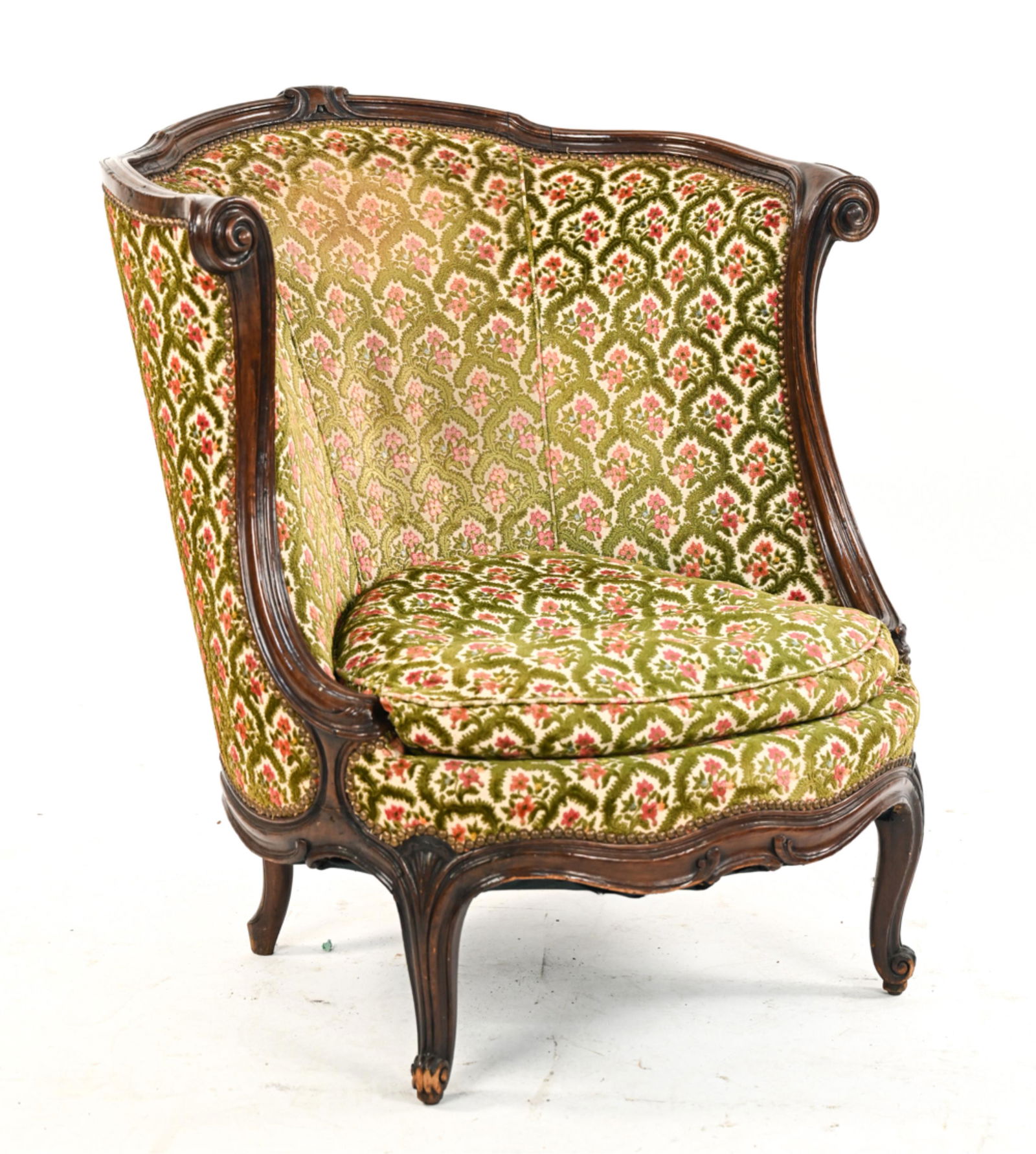 ANTIQUE 19TH C. FRENCH CARVED BARREL-BACK CHAIR (1 of 16)