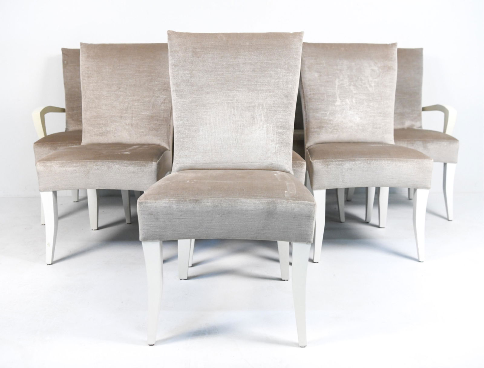 (8) MODERNIST WHITE LACQUER & VELVET DINING CHAIRS (1 of 14)