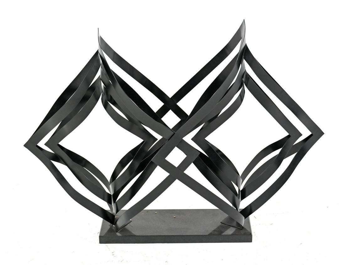 CONTEMPORARY BLACK METAL DOUBLE PRISM SCULPTURE (1 of 9)