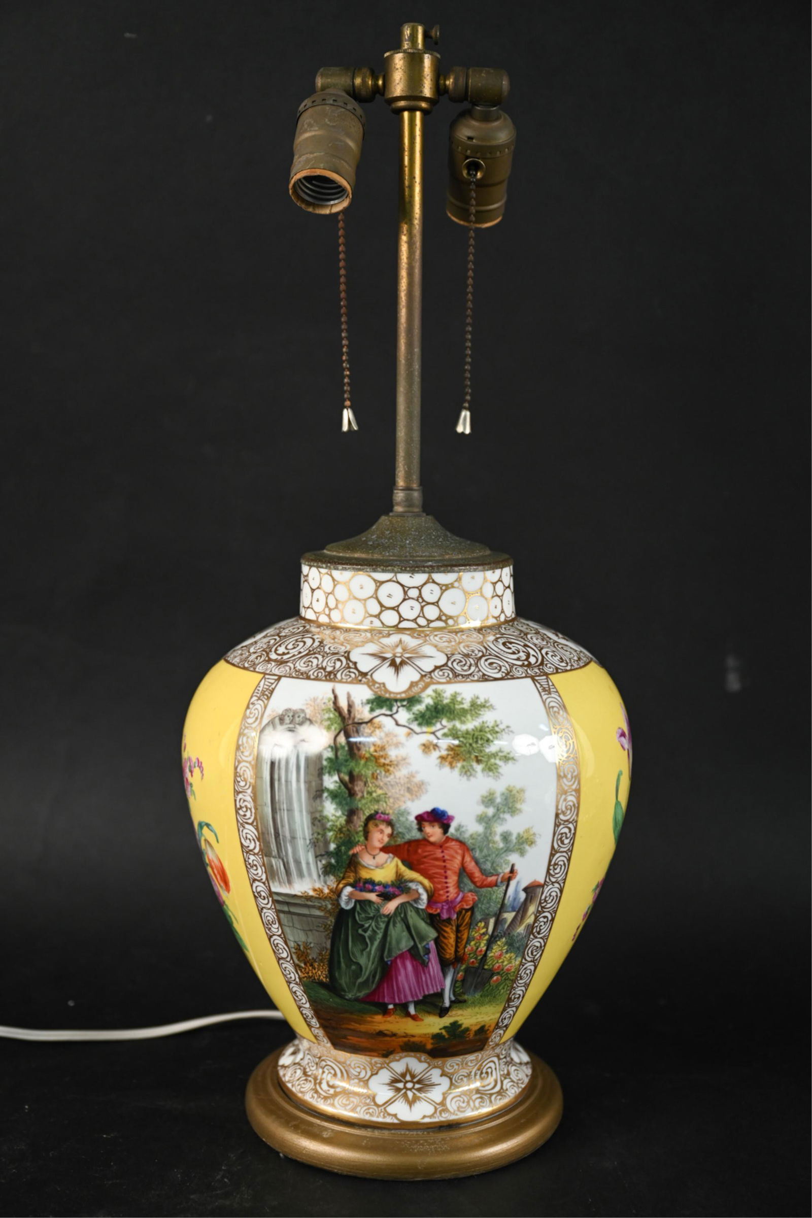 C. 1900'S DRESDEN PORCELAIN SCENIC URN, AS LAMP (1 of 14)