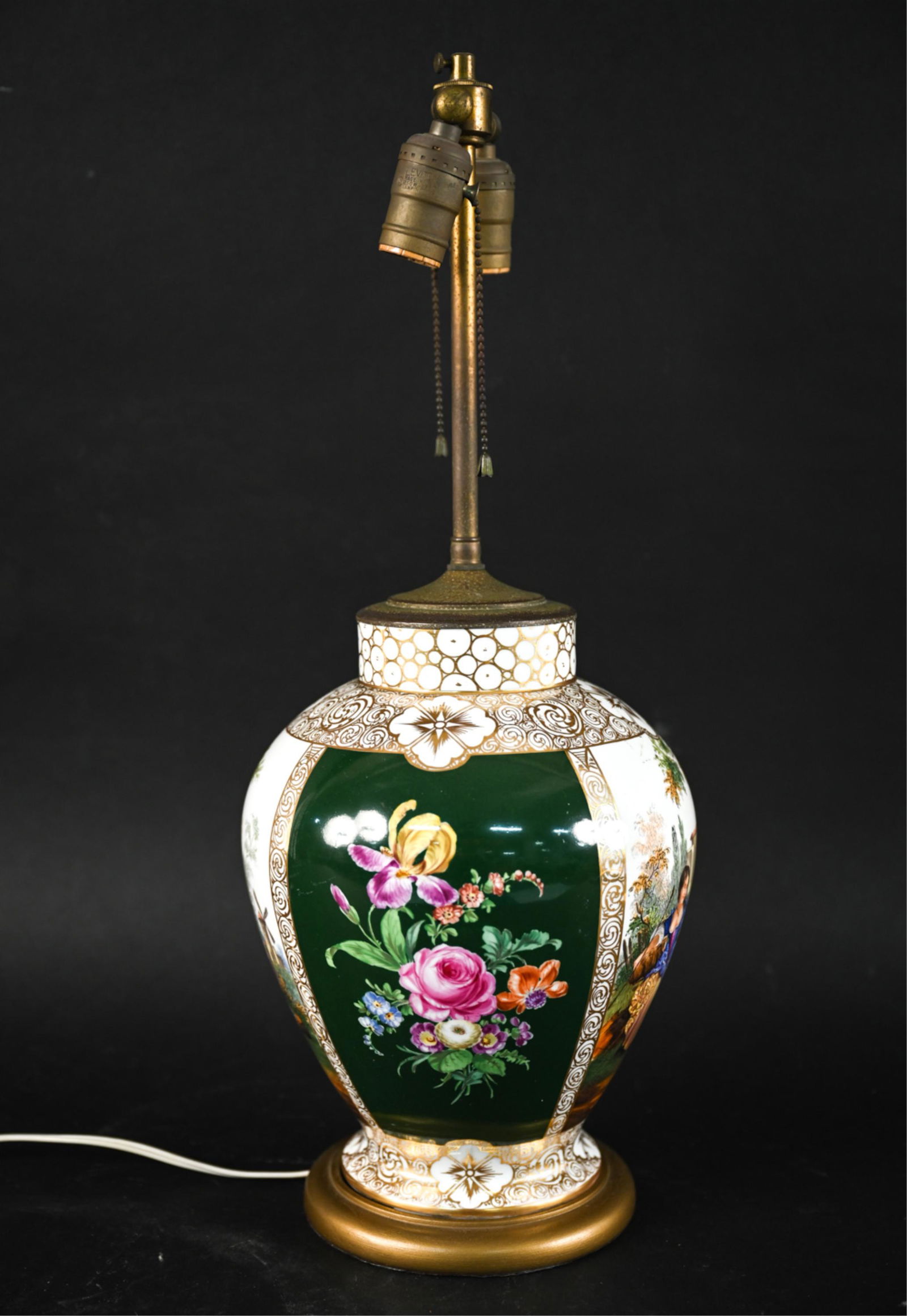 C. 1900'S DRESDEN SCENIC PORCELAIN URN, AS LAMP (1 of 16)