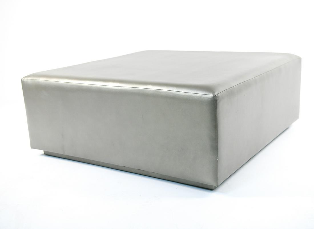 CONTEMPORARY OVERSIZED SILVER LEATHERETTE OTTOMAN (1 of 13)