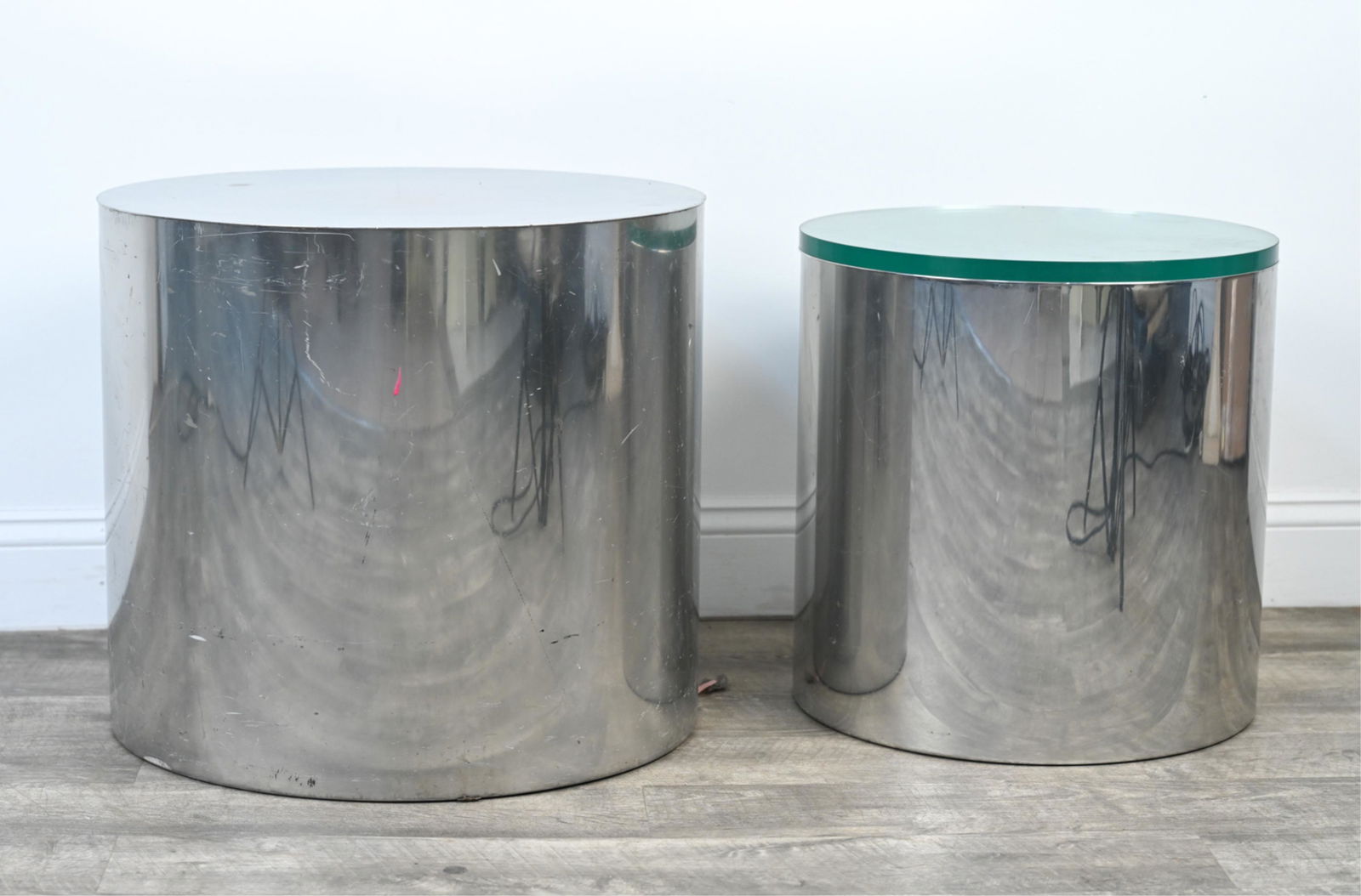 2 Habitat Modern Chrome Drum Side Tables