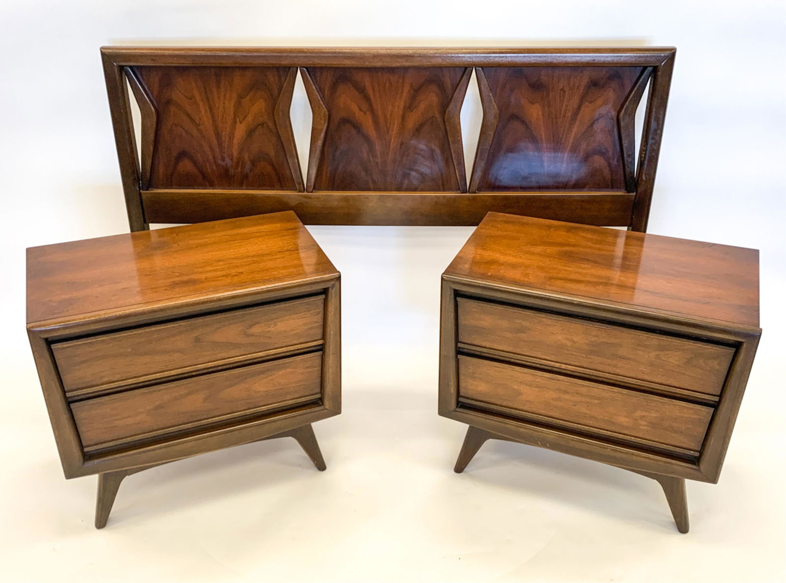 MID-CENTURY WALNUT NIGHTSTANDS & HEADBOARD (1 of 20)