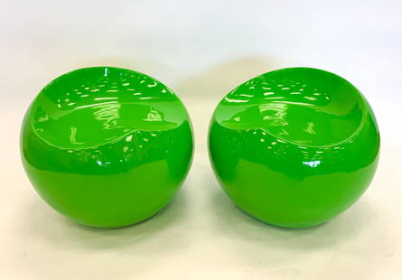 (2) MANNER OF FINN STONE BALL CHAIRS: Lime green, apparently unmarked. Dimensions: H 22" x W 22" x D 22" Condition: A few light stray scuffs.