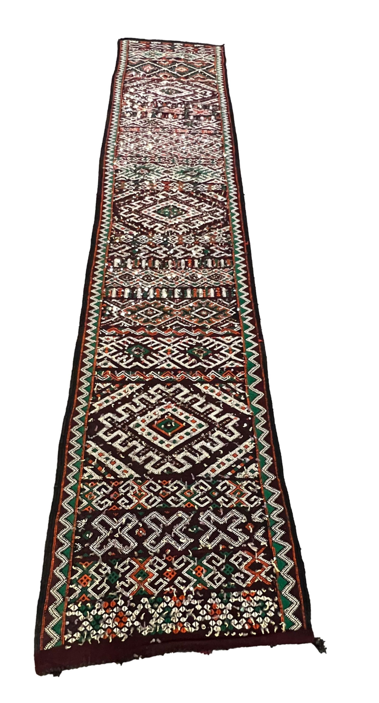 HAND-WOVEN MOROCCAN TRIBAL SEQUIN RUNNER RUG (1 of 13)