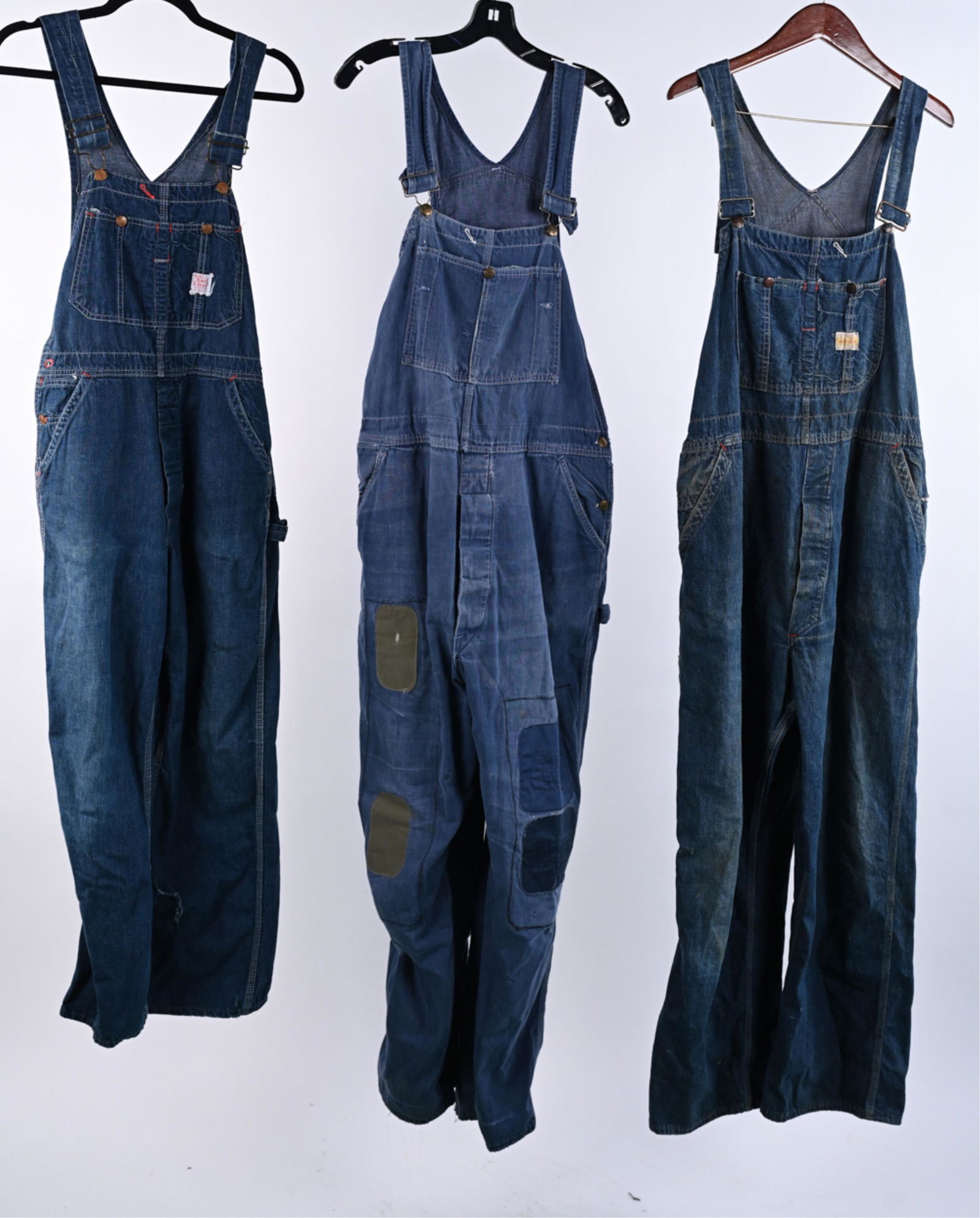 (3) PAIRS VINTAGE DENIM OVERALLS, 38W-43W (1 of 18)