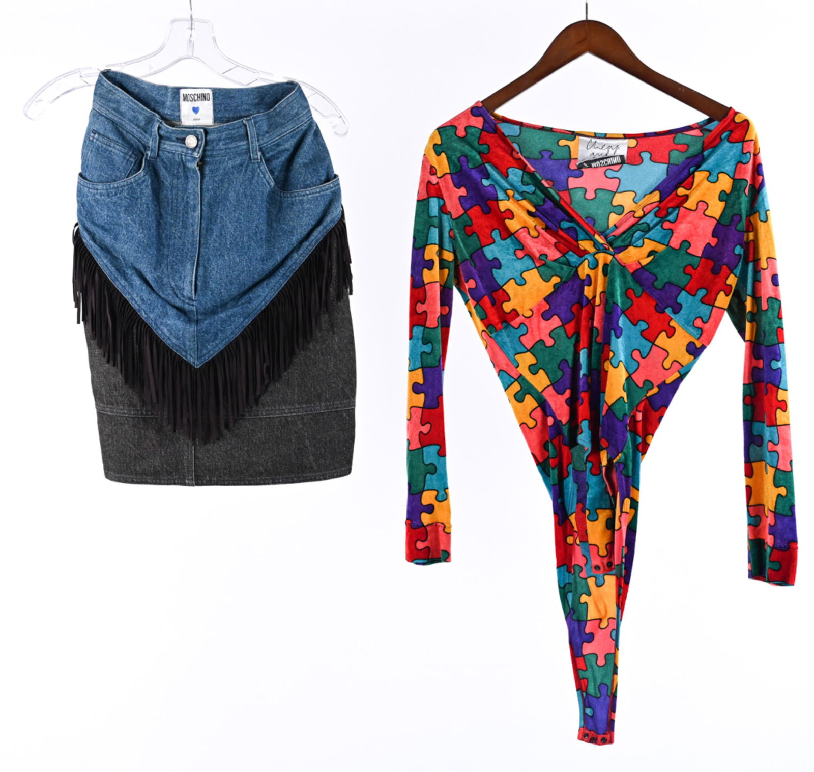 MOSCHINO VELVET BODYSUIT & FRINGED DENIM SKIRT (1 of 12)